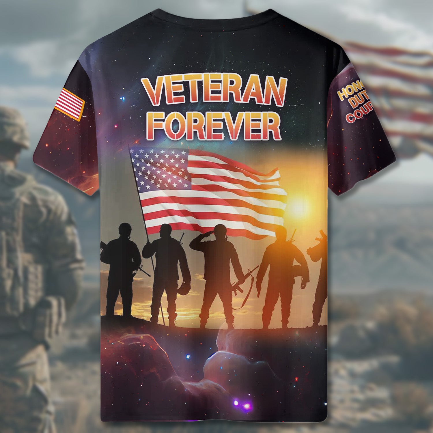 MY UNIFORM MAY BE GONE, BUT THE VETERAN SPIRIT REMAINS, FOREVER VETERAN All-over Print T-Shirt