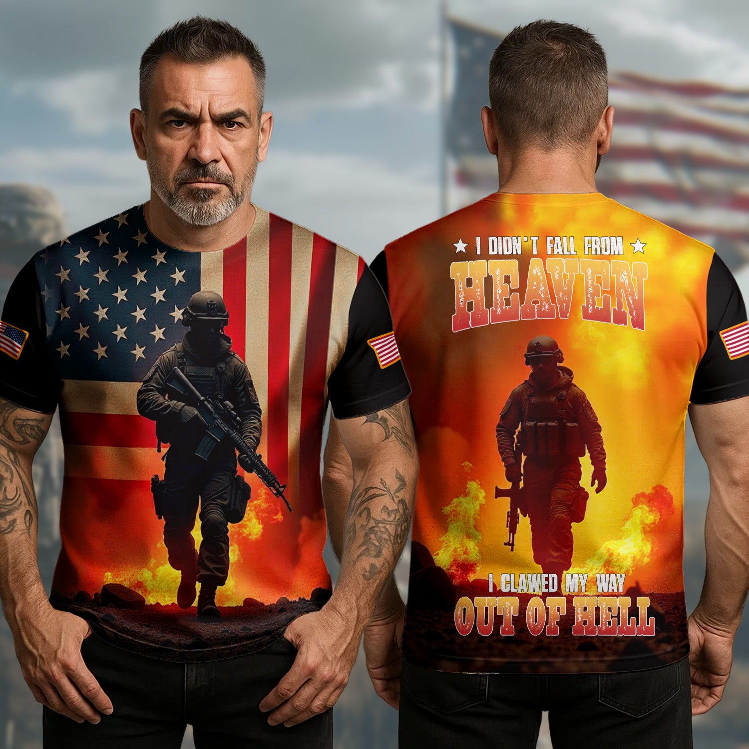 I Clawed My Way Out of Hell Veteran Forged in Battle and Unbroken in Spirit All-over Print T-Shirt