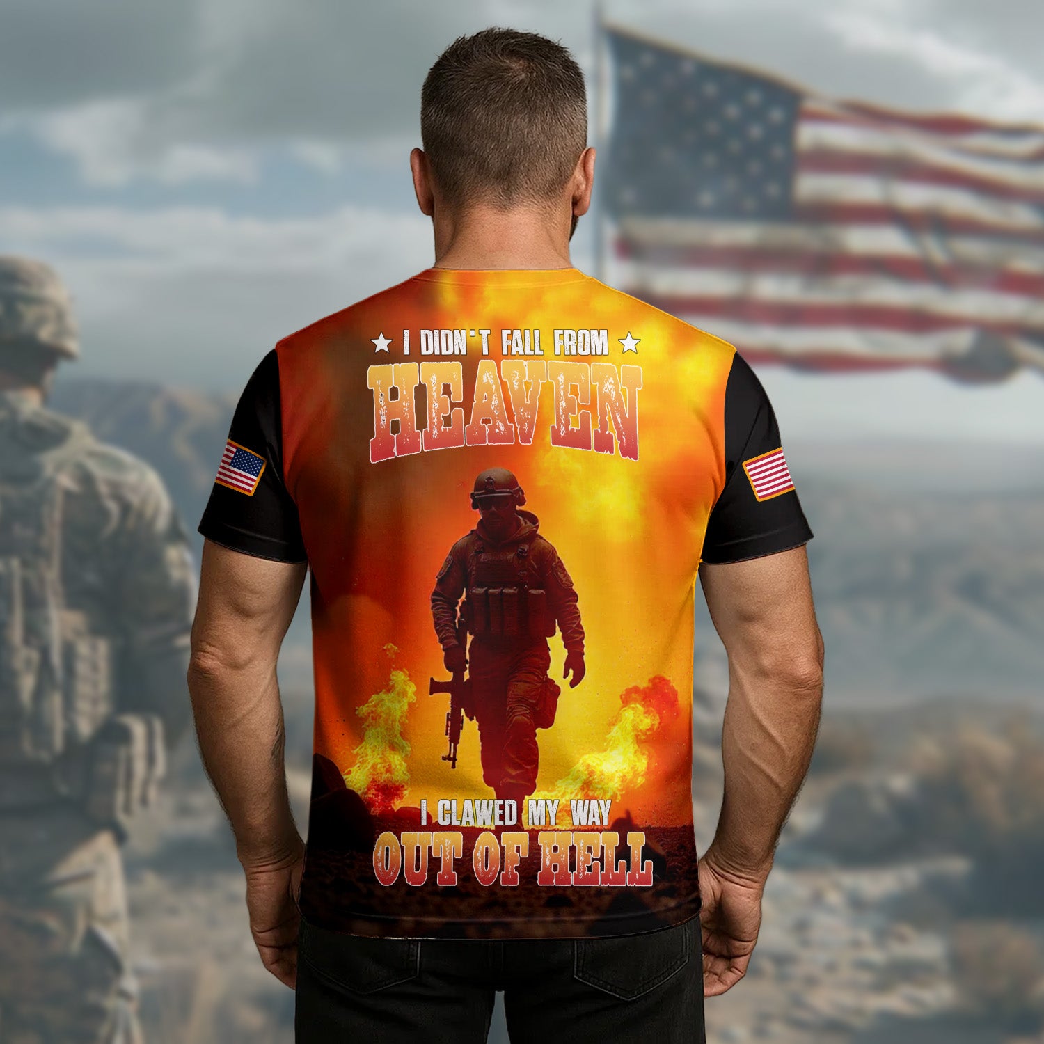 I Clawed My Way Out of Hell Veteran Forged in Battle and Unbroken in Spirit All-over Print T-Shirt