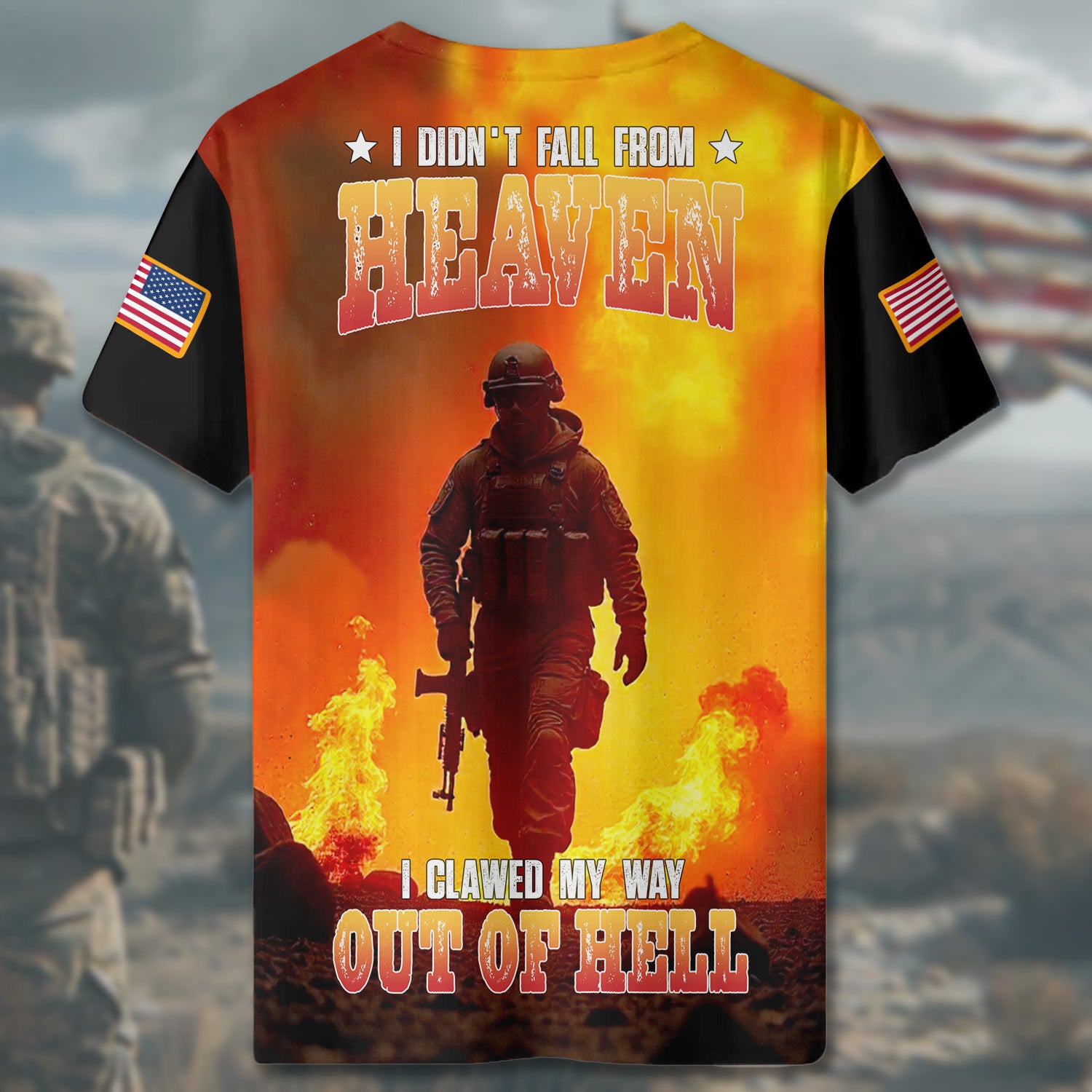 I Clawed My Way Out of Hell Veteran Forged in Battle and Unbroken in Spirit All-over Print T-Shirt