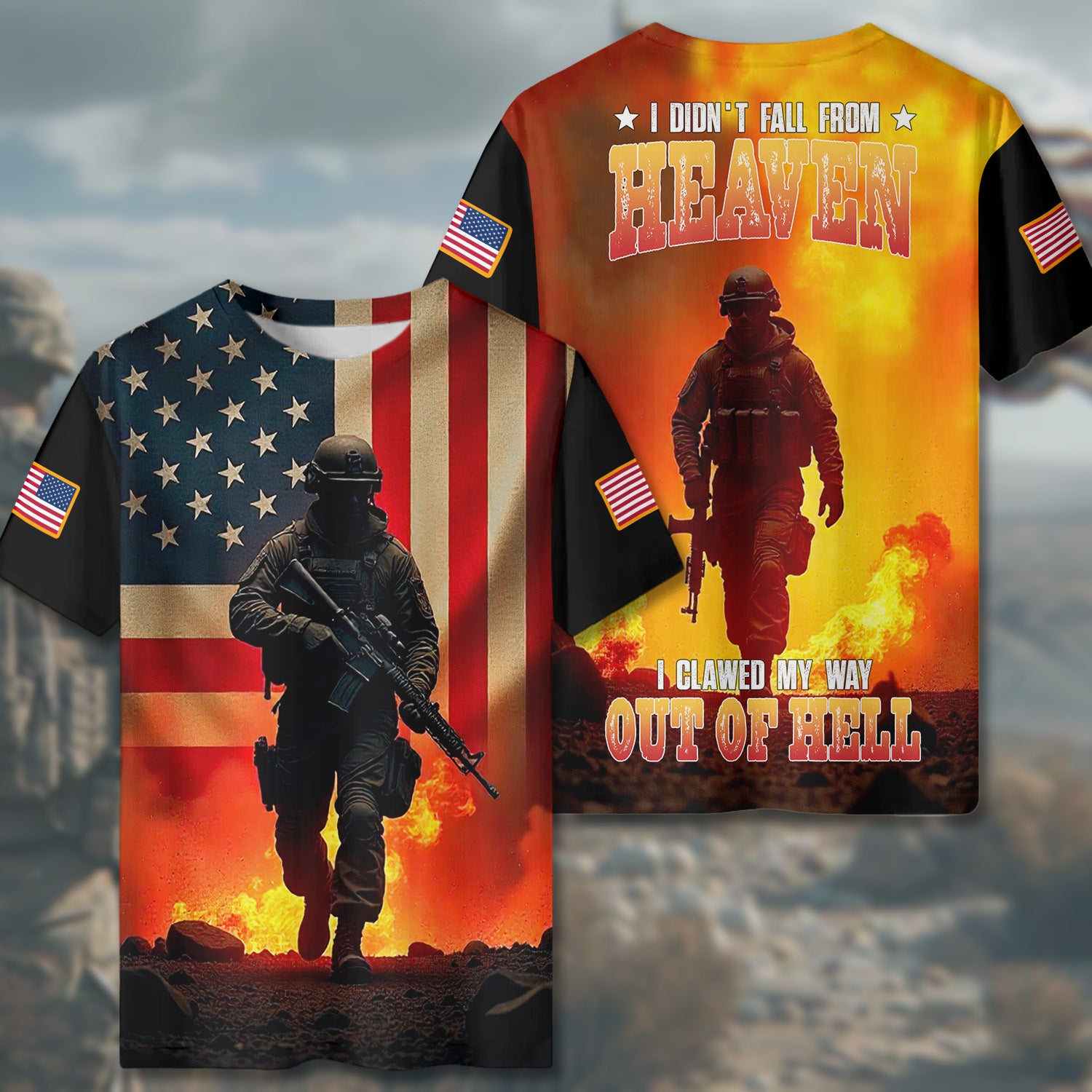 I Clawed My Way Out of Hell Veteran Forged in Battle and Unbroken in Spirit All-over Print T-Shirt