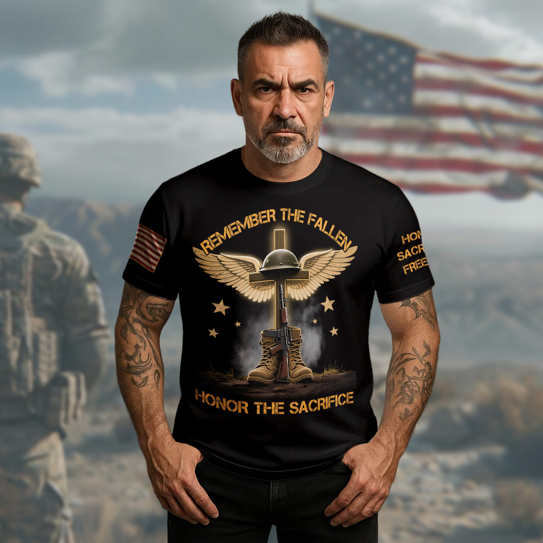 Remember the Fallen Honor the Sacrifice Freedom Came at a Price All-over Print T-Shirt