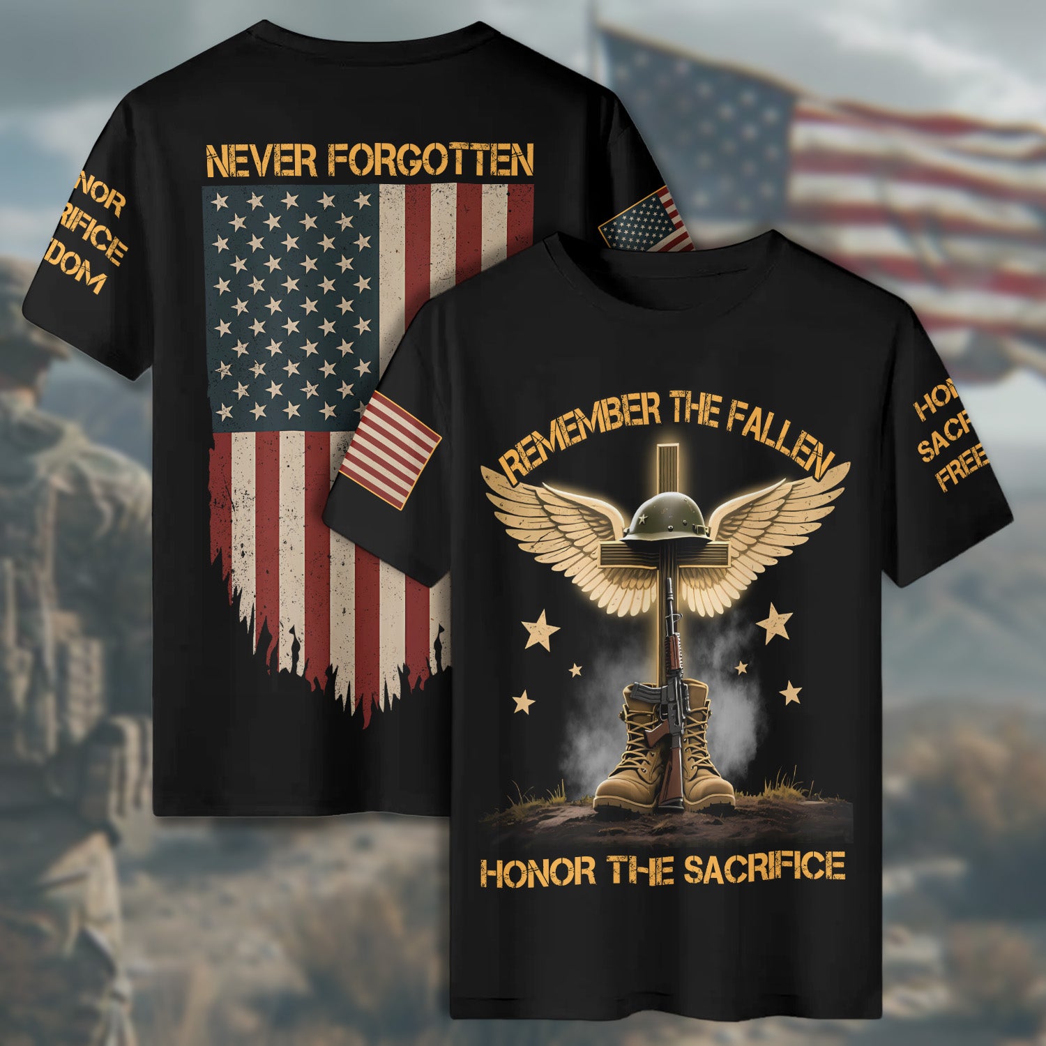 Remember the Fallen Honor the Sacrifice Freedom Came at a Price All-over Print T-Shirt