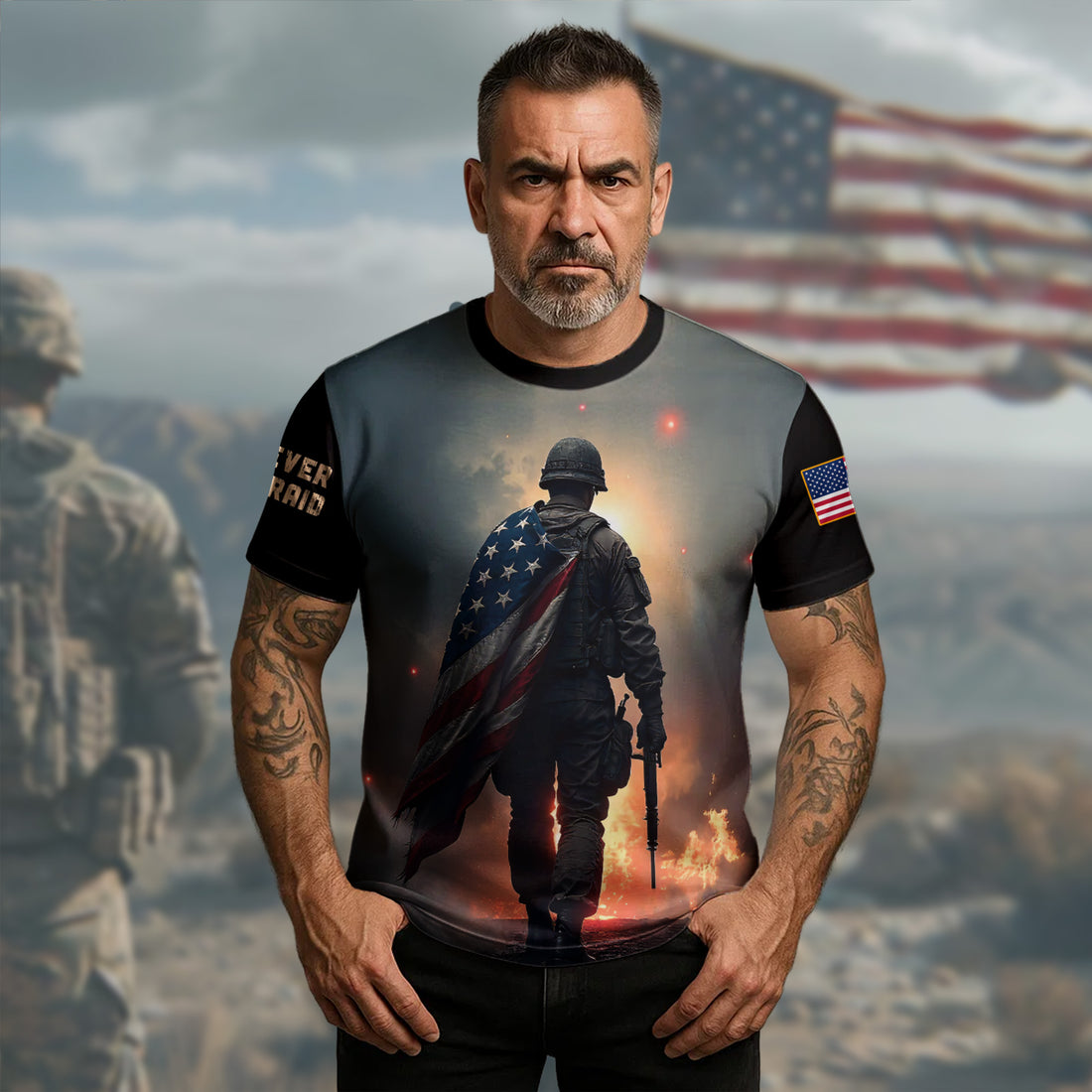 Never Afraid to Die for My Country Brave Patriot Willing to Sacrifice All for Freedom All-over Print T-Shirt