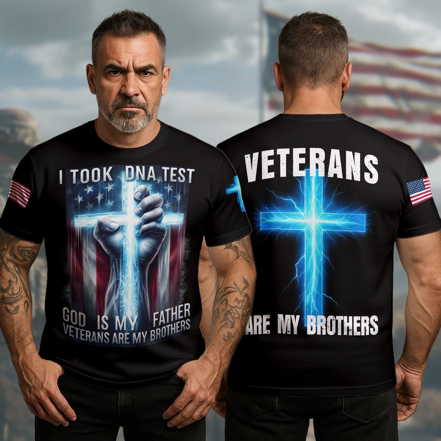 I Took a DNA Test God Is My Father Veterans Are My Brothers Bound by Faith and Service All-over Print T-Shirt