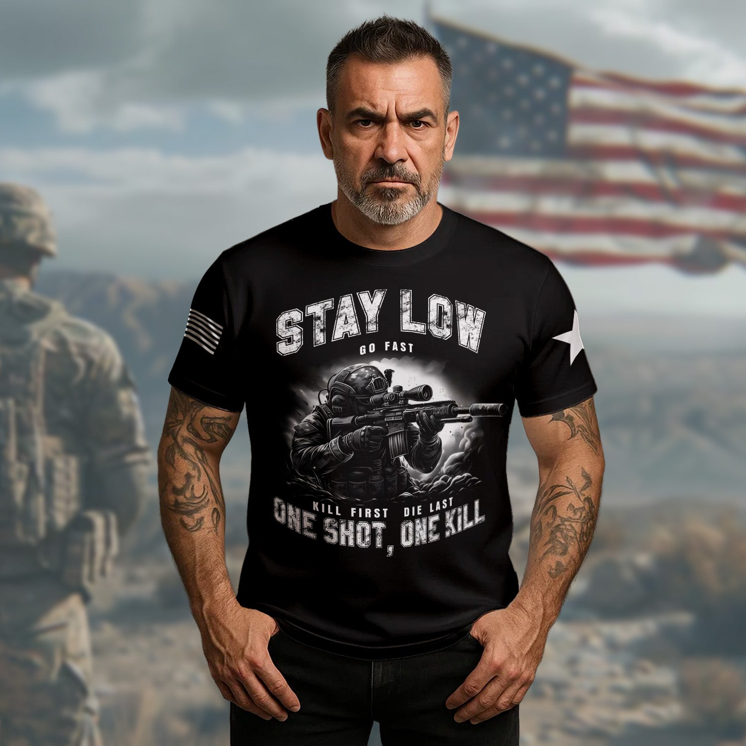 Stay Low Go Fast Kill First Die Last One Shot One Kill No Luck All Skill All-over Print T-Shirt