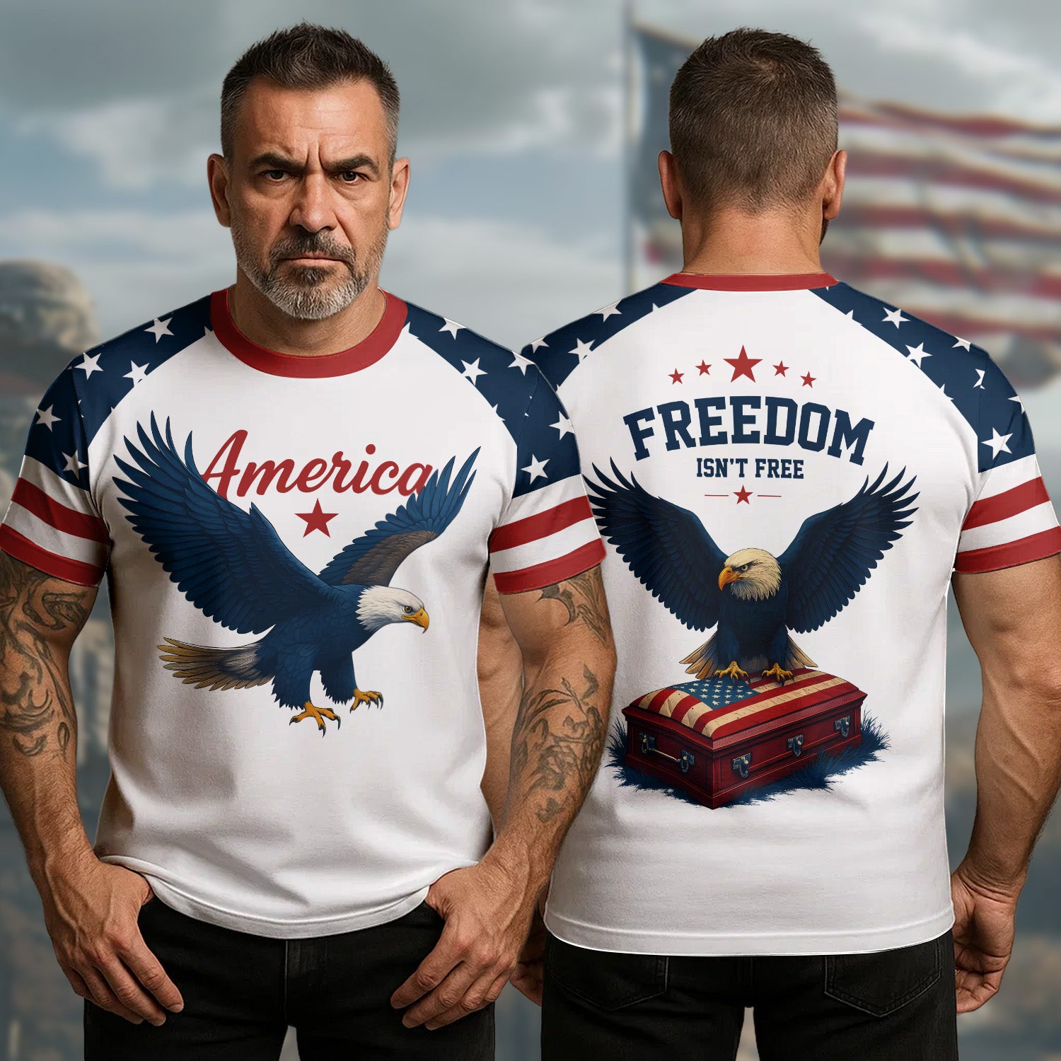 America Freedom Isn’t Free Sacrifice and Service Built This Land of Liberty All-over Print T-Shirt