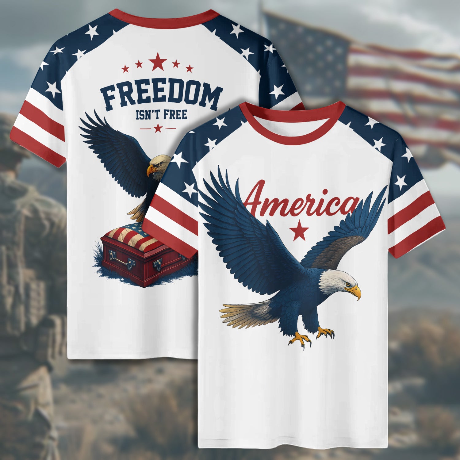 America Freedom Isn’t Free Sacrifice and Service Built This Land of Liberty All-over Print T-Shirt