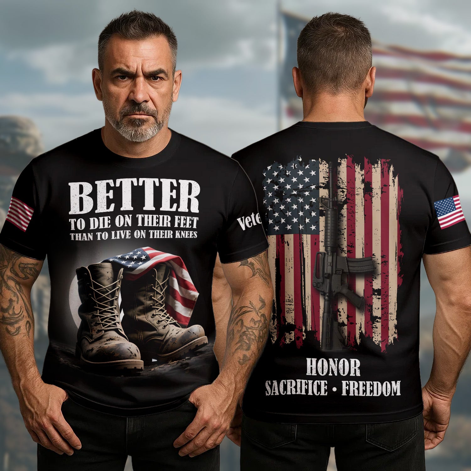 Better to Die on Their Feet Than to Live on Their Knees Standing Strong for Freedom All-over Print T-Shirt