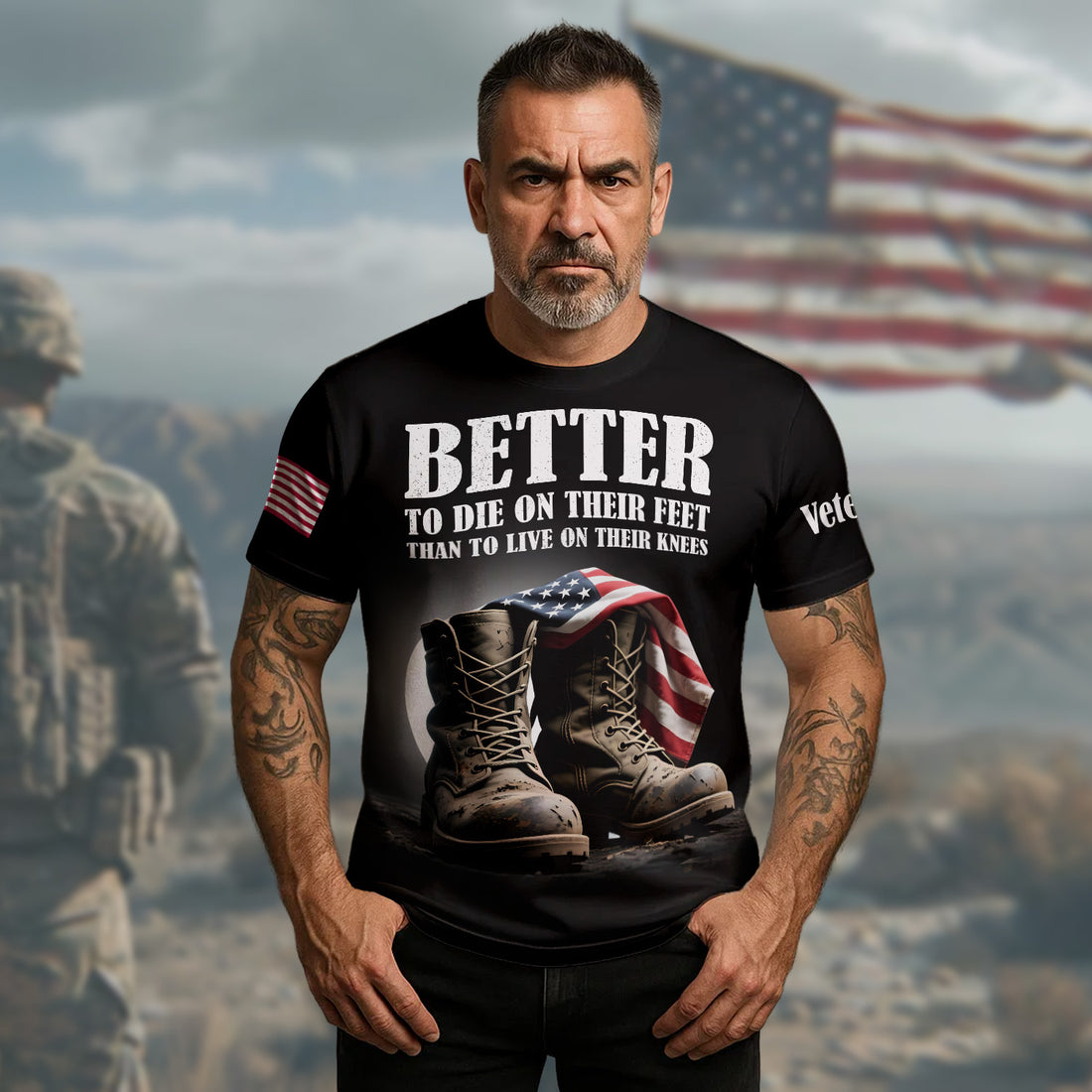Better to Die on Their Feet Than to Live on Their Knees Standing Strong for Freedom All-over Print T-Shirt