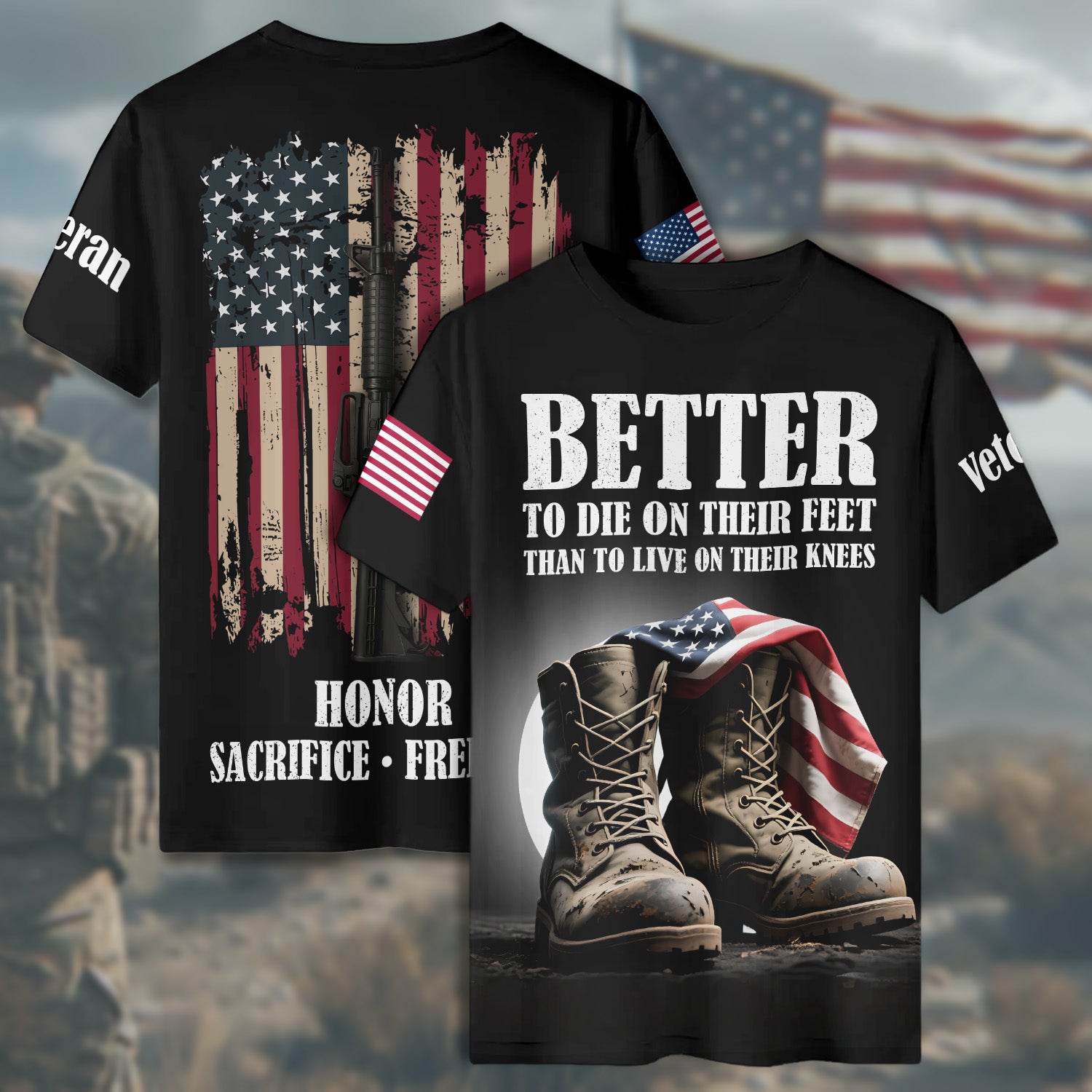 Better to Die on Their Feet Than to Live on Their Knees Standing Strong for Freedom All-over Print T-Shirt