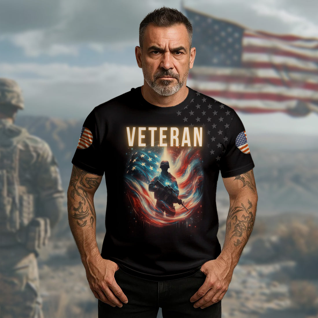 Thank a Veteran Be an American Worth Fighting For Live Free with Honor and Patriotism All-over Print T-Shirt