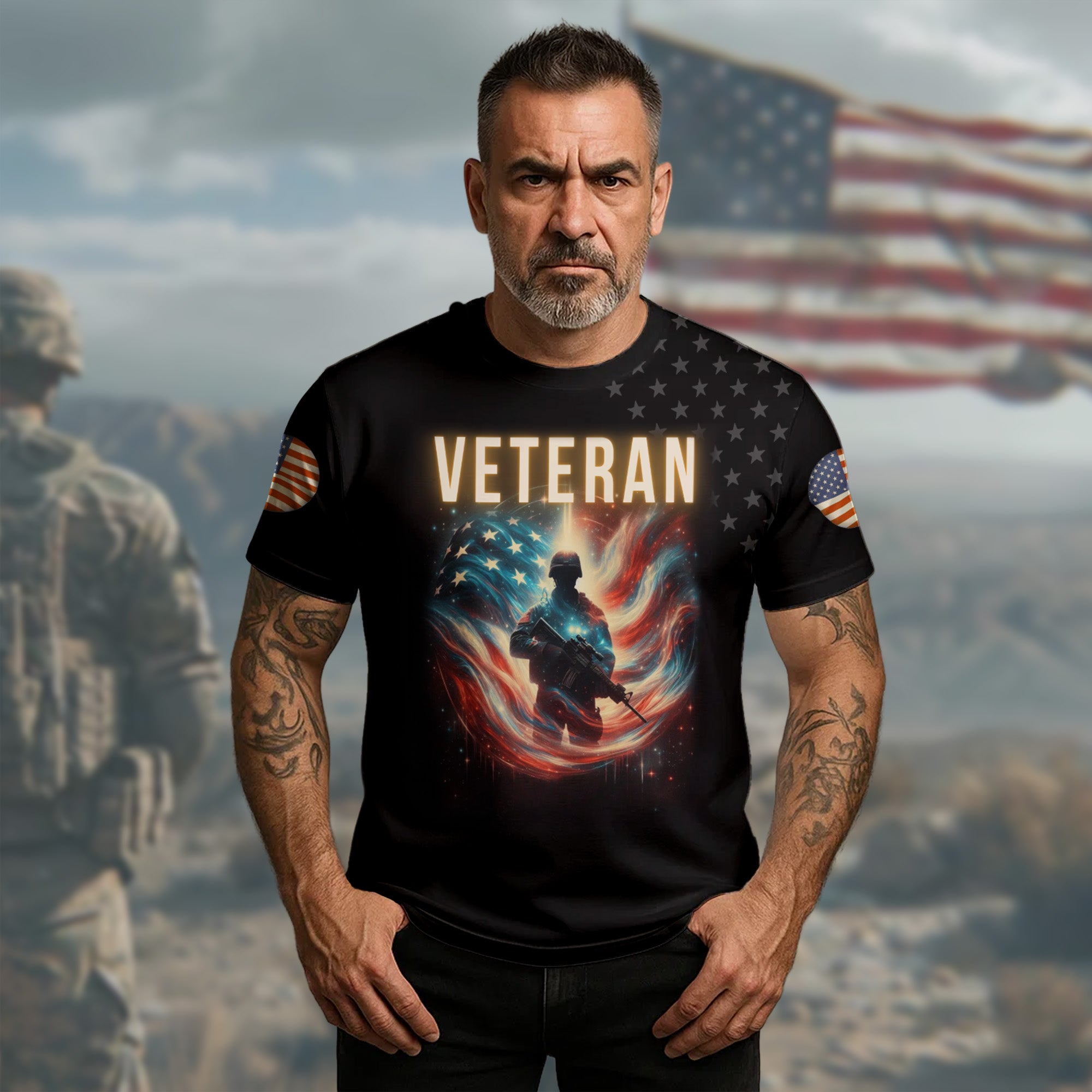 Thank a Veteran Be an American Worth Fighting For Live Free with Honor and Patriotism All-over Print T-Shirt