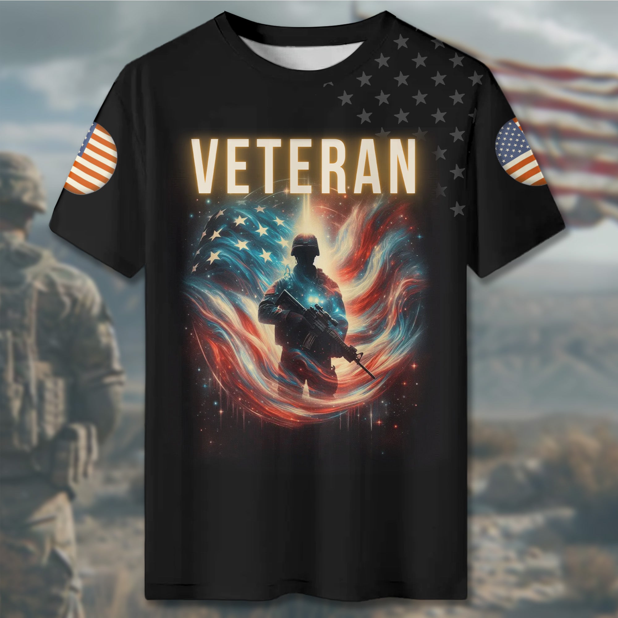 Thank a Veteran Be an American Worth Fighting For Live Free with Honor and Patriotism All-over Print T-Shirt