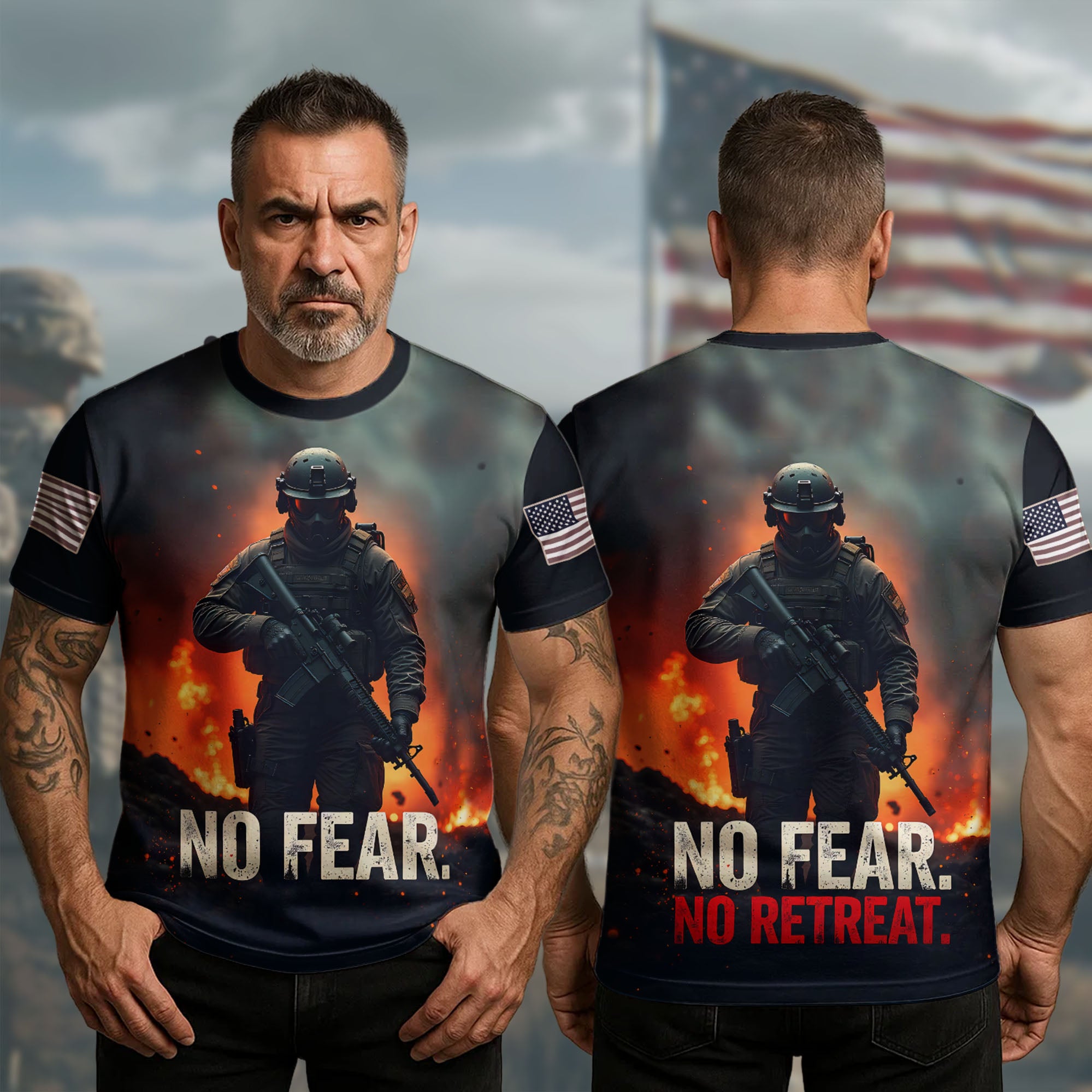 No Fear No Retreat Veteran Spirit of Strength Courage and Unstoppable Determination All-over Print T-Shirt