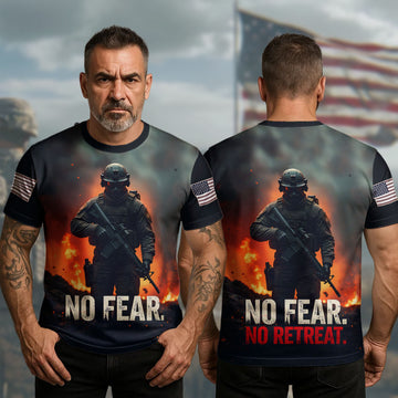 No Fear No Retreat Veteran Spirit of Strength Courage and Unstoppable Determination All-over Print T-Shirt