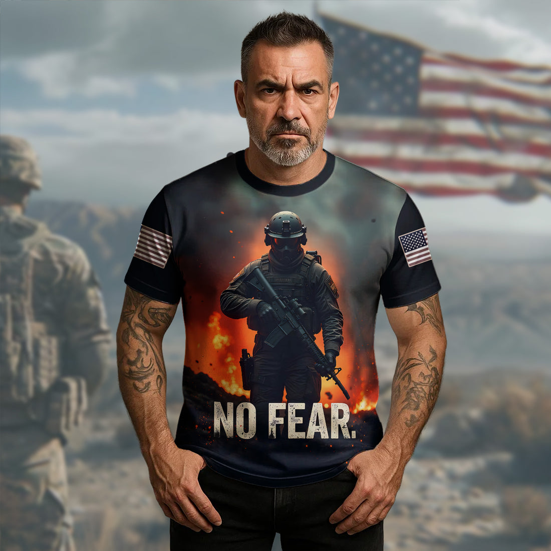 No Fear No Retreat Veteran Spirit of Strength Courage and Unstoppable Determination All-over Print T-Shirt