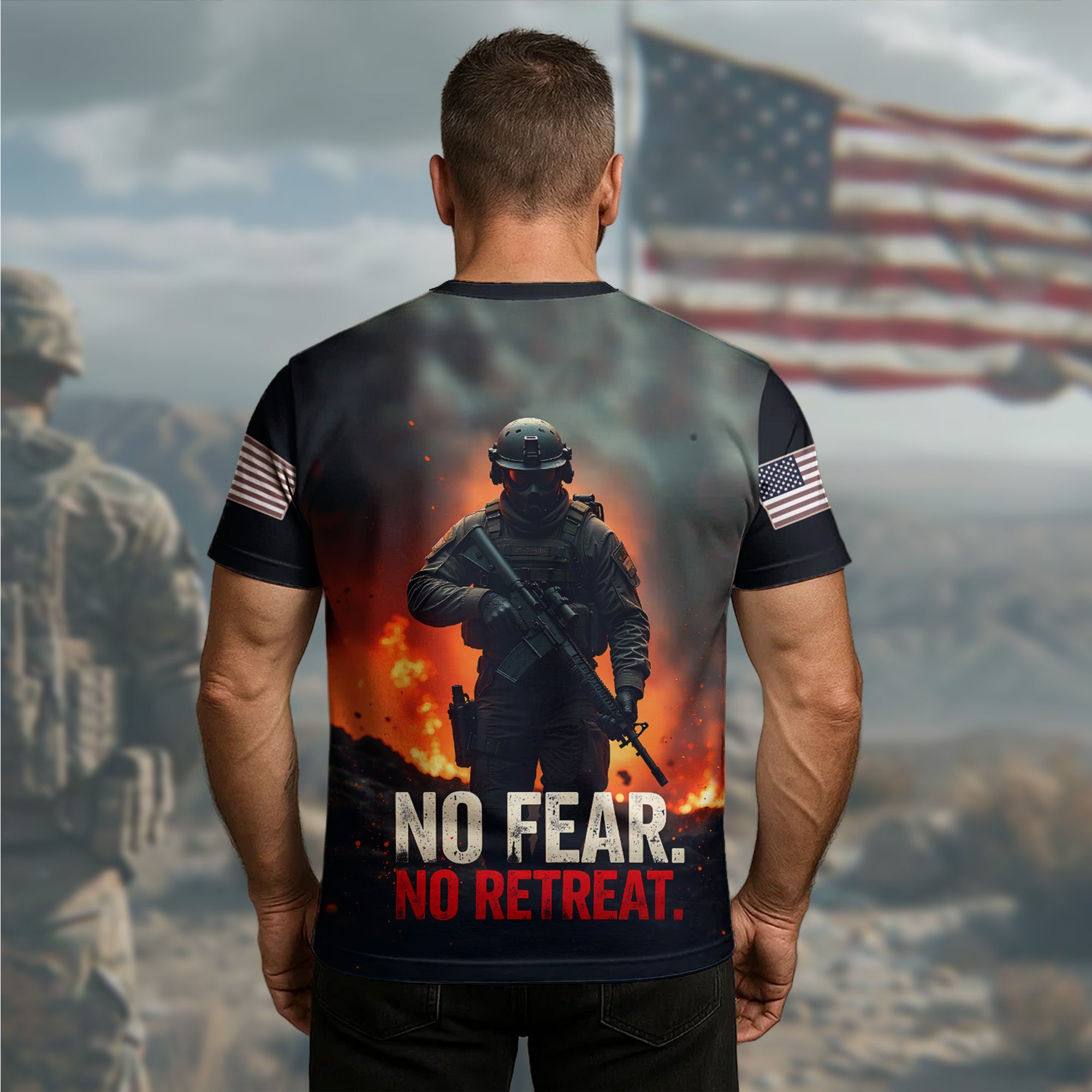 No Fear No Retreat Veteran Spirit of Strength Courage and Unstoppable Determination All-over Print T-Shirt