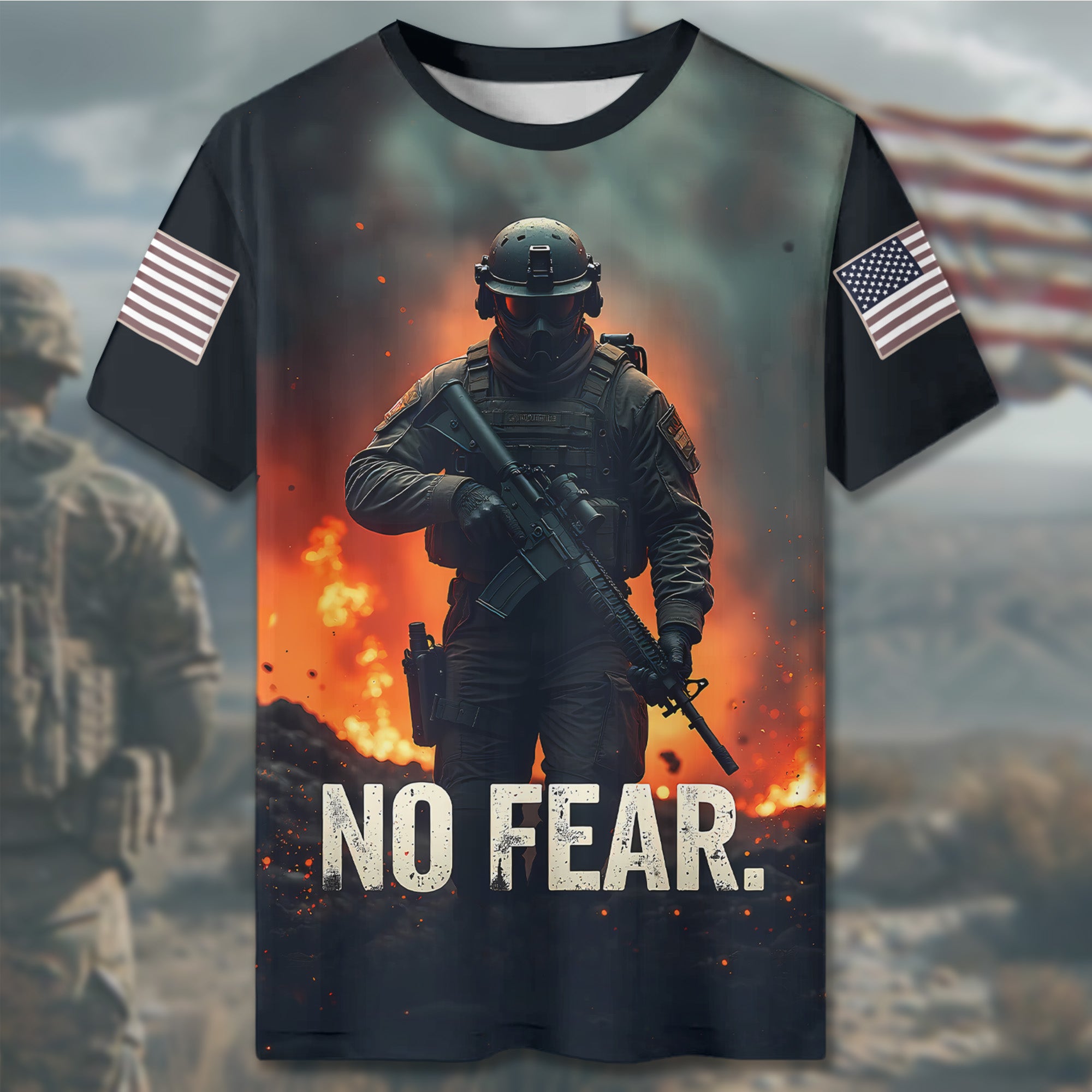 No Fear No Retreat Veteran Spirit of Strength Courage and Unstoppable Determination All-over Print T-Shirt