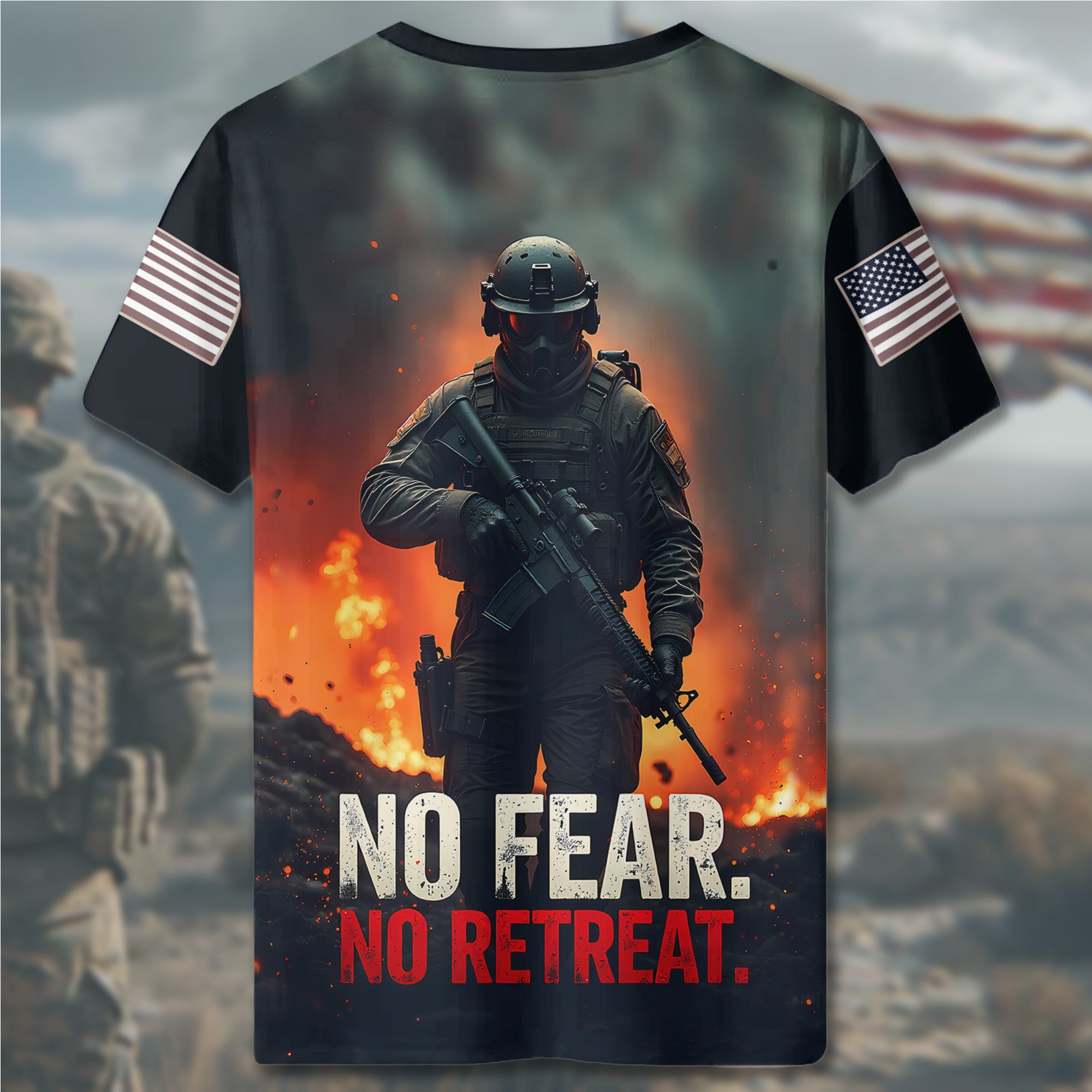 No Fear No Retreat Veteran Spirit of Strength Courage and Unstoppable Determination All-over Print T-Shirt