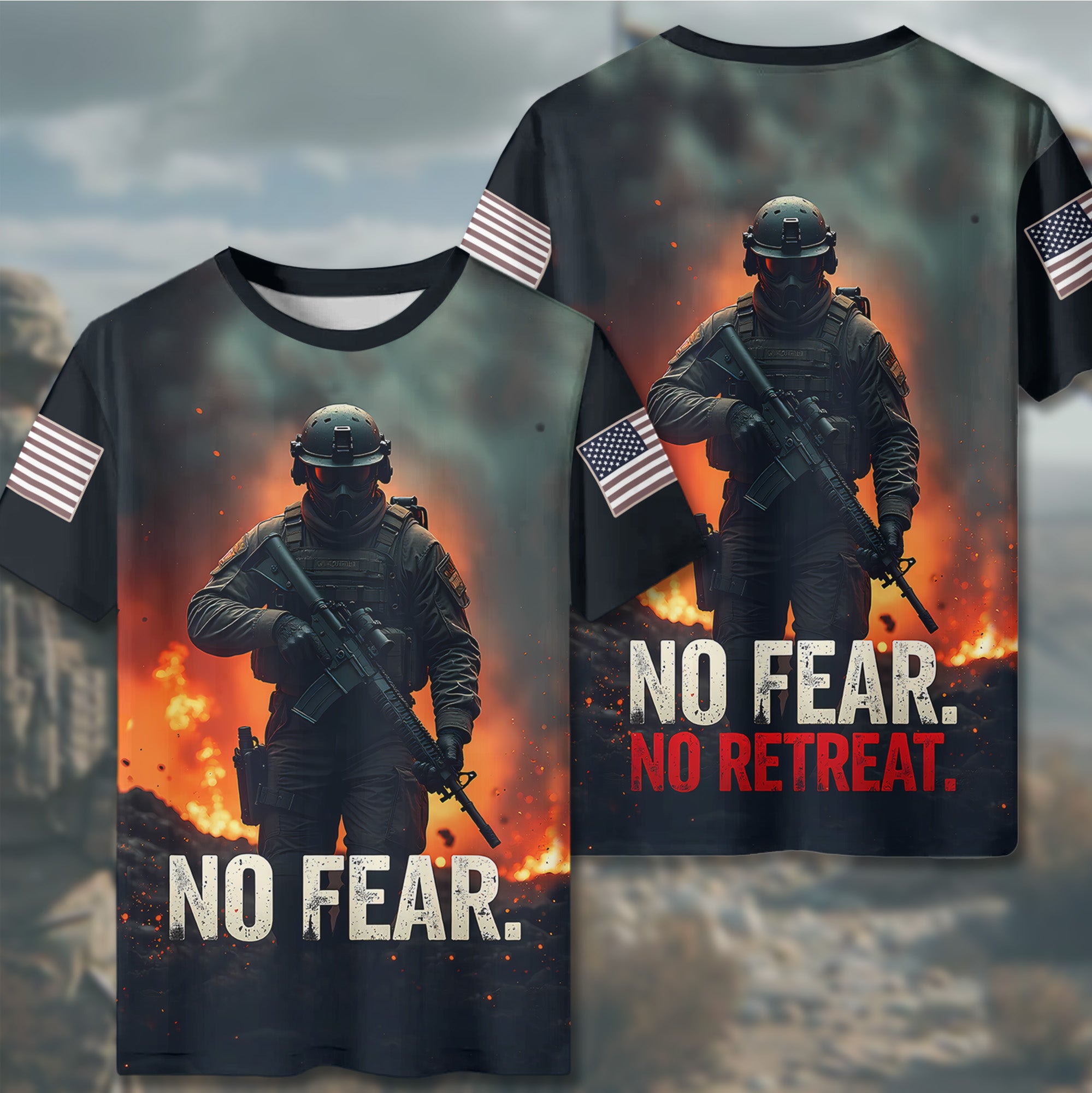 No Fear No Retreat Veteran Spirit of Strength Courage and Unstoppable Determination All-over Print T-Shirt