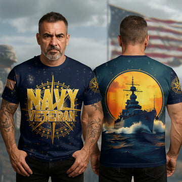Navy Veteran Proud Defender of the Seas Honoring Service Courage and American Commitment All-over Print T-Shirt