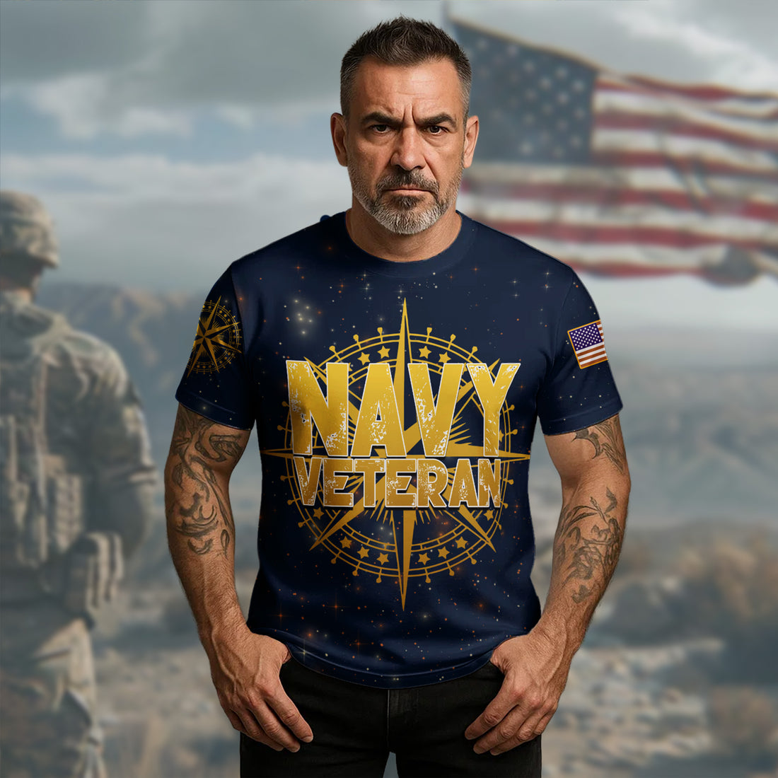 Navy Veteran Proud Defender of the Seas Honoring Service Courage and American Commitment All-over Print T-Shirt