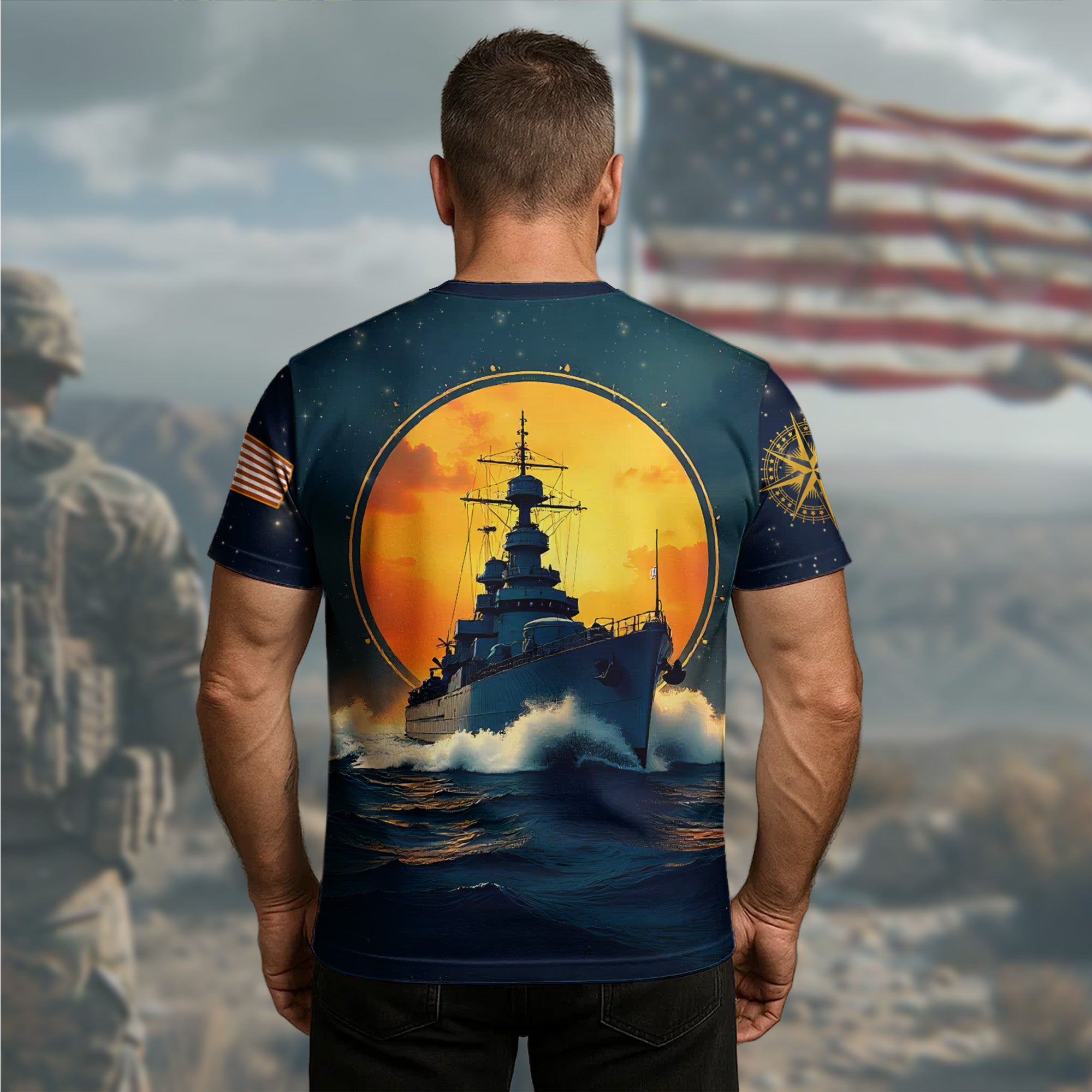 Navy Veteran Proud Defender of the Seas Honoring Service Courage and American Commitment All-over Print T-Shirt