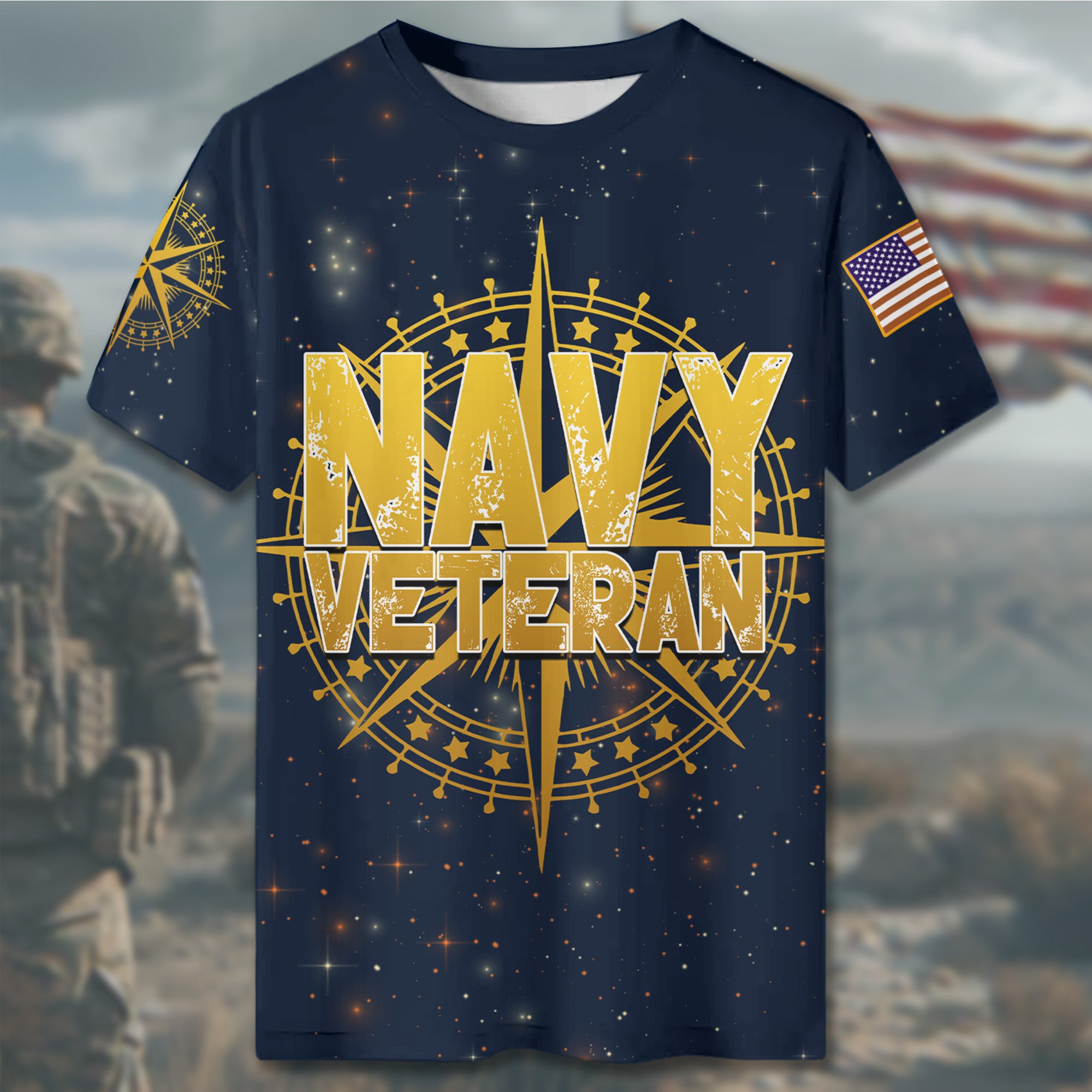 Navy Veteran Proud Defender of the Seas Honoring Service Courage and American Commitment All-over Print T-Shirt
