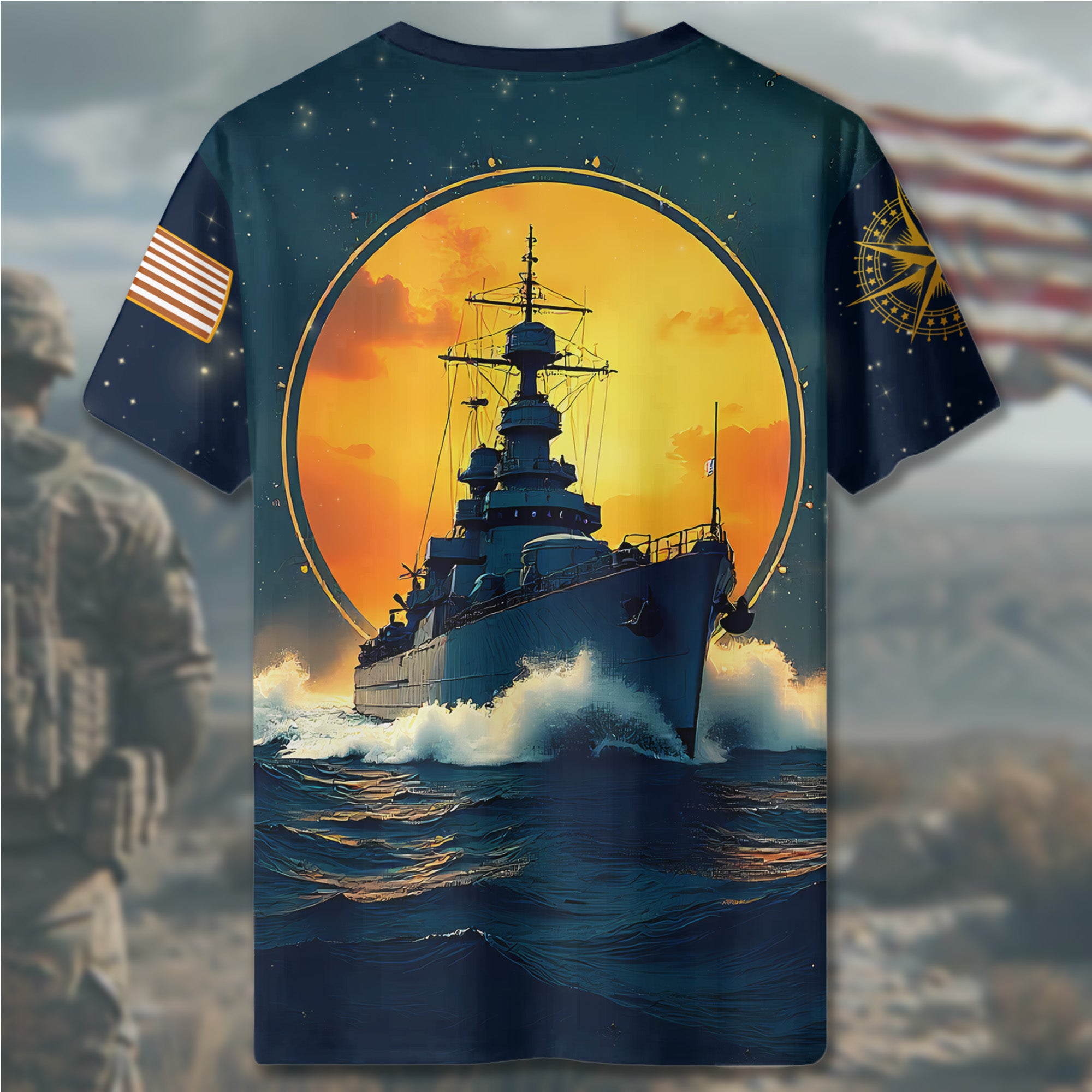 Navy Veteran Proud Defender of the Seas Honoring Service Courage and American Commitment All-over Print T-Shirt