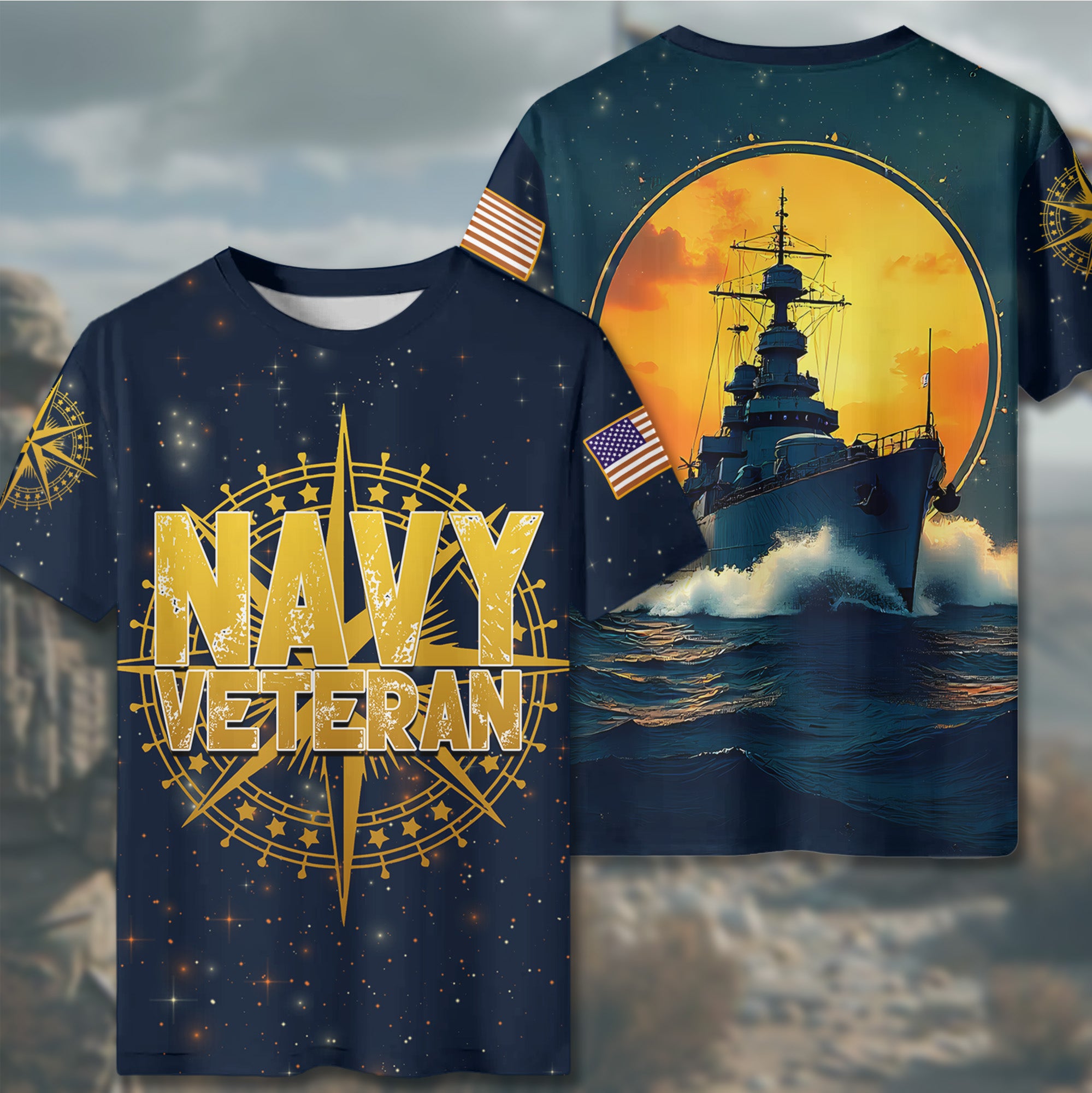 Navy Veteran Proud Defender of the Seas Honoring Service Courage and American Commitment All-over Print T-Shirt