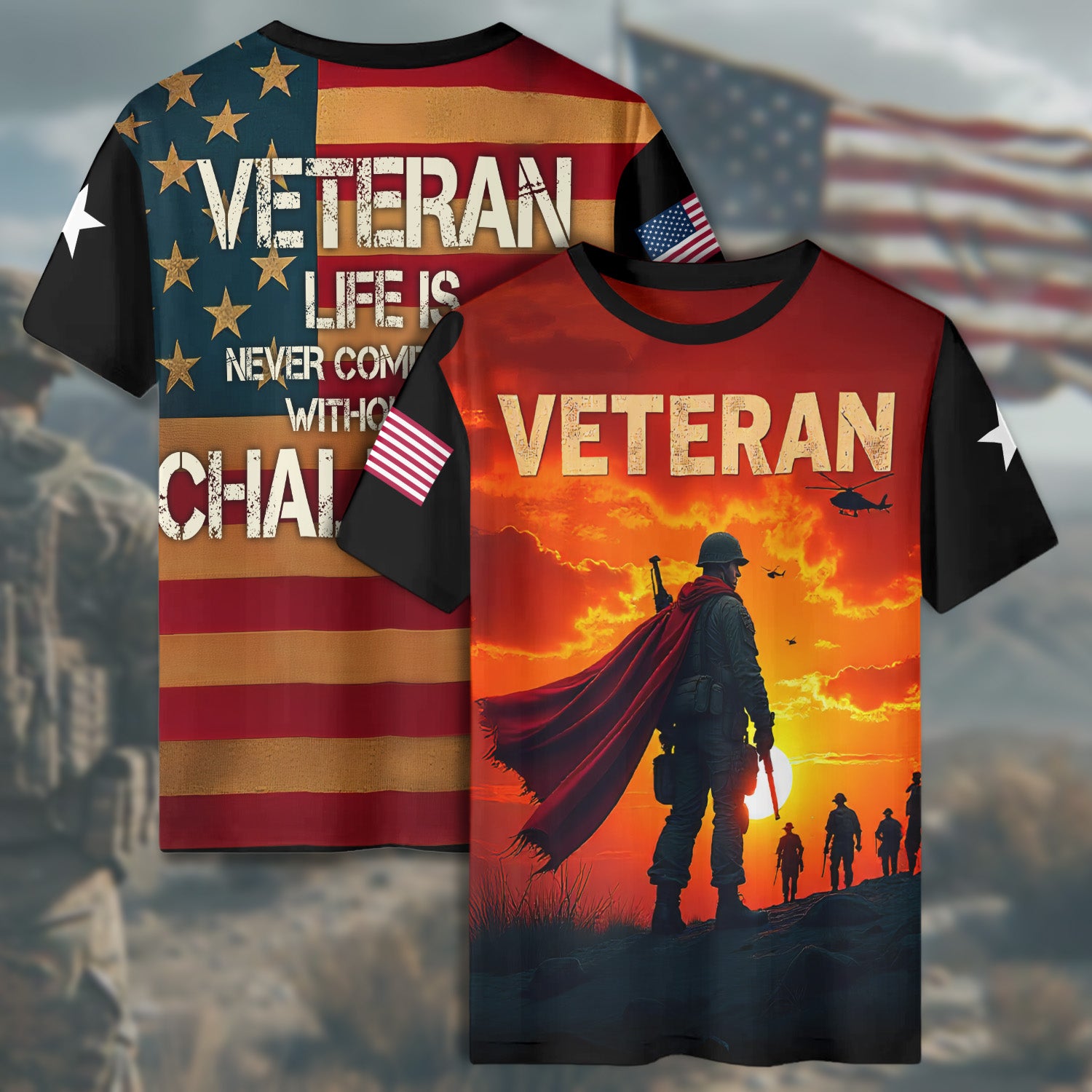 Veteran Life Is Never Completely Without Its Challenge Strength Gained Through Service and Sacrifice All-over Print T-Shirt