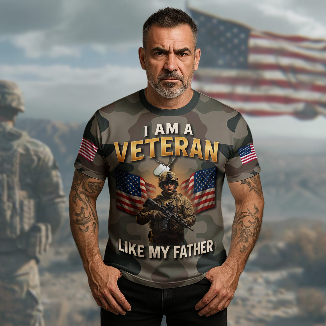 I Am a Veteran Like My Father Carrying the Legacy of Service Honor and American Pride All-over Print T-Shirt