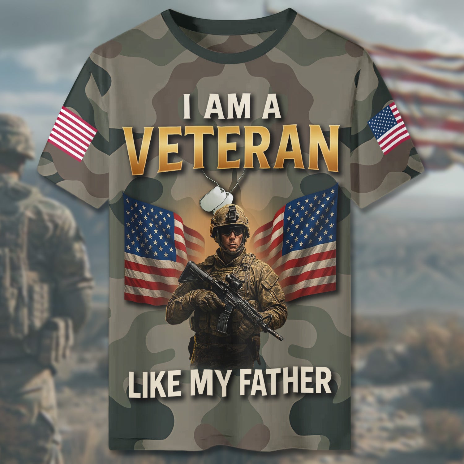 I Am a Veteran Like My Father Carrying the Legacy of Service Honor and American Pride All-over Print T-Shirt