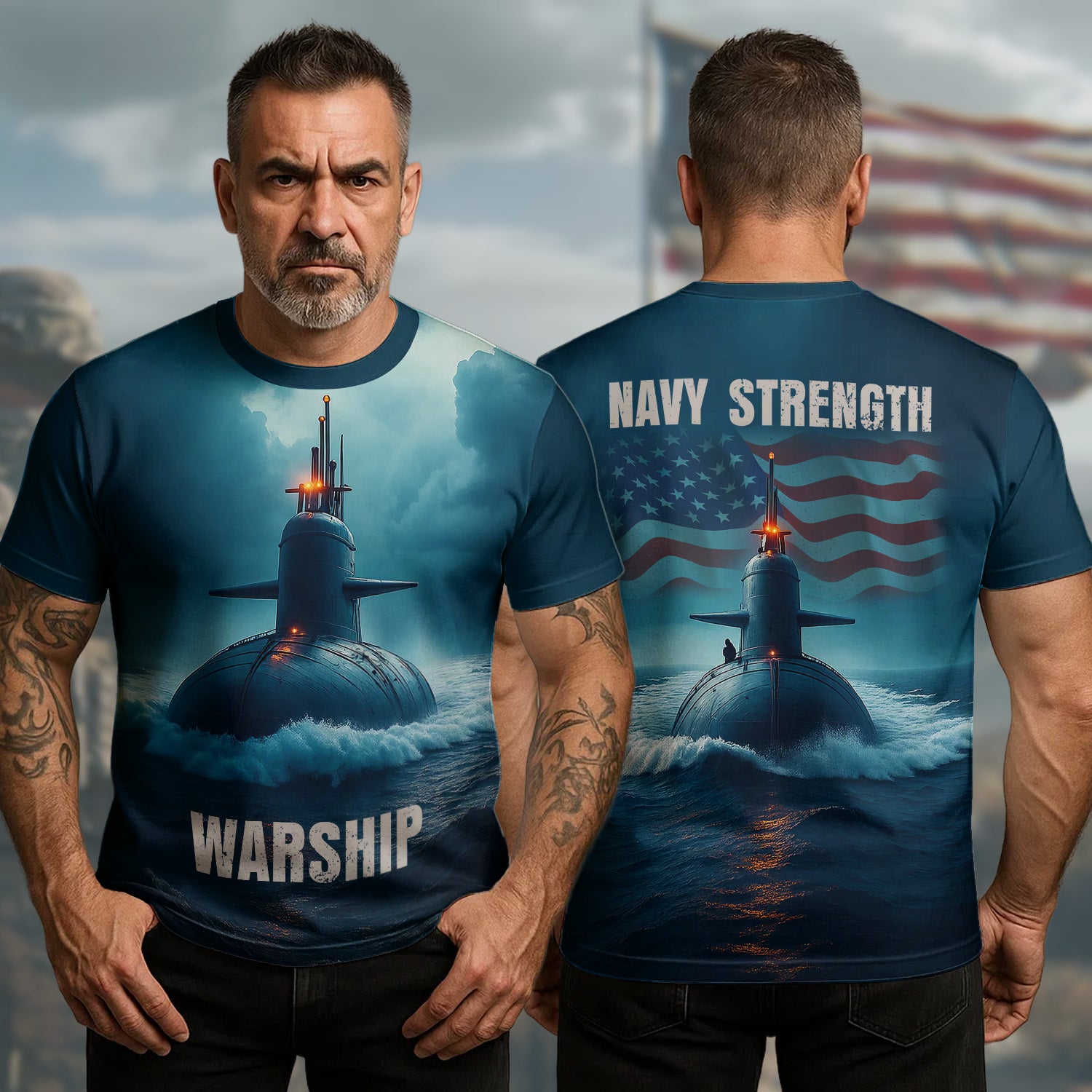Warship Navy Strength Unmatched Power at Sea Defending Freedom with Pride and Precision All-over Print T-Shirt