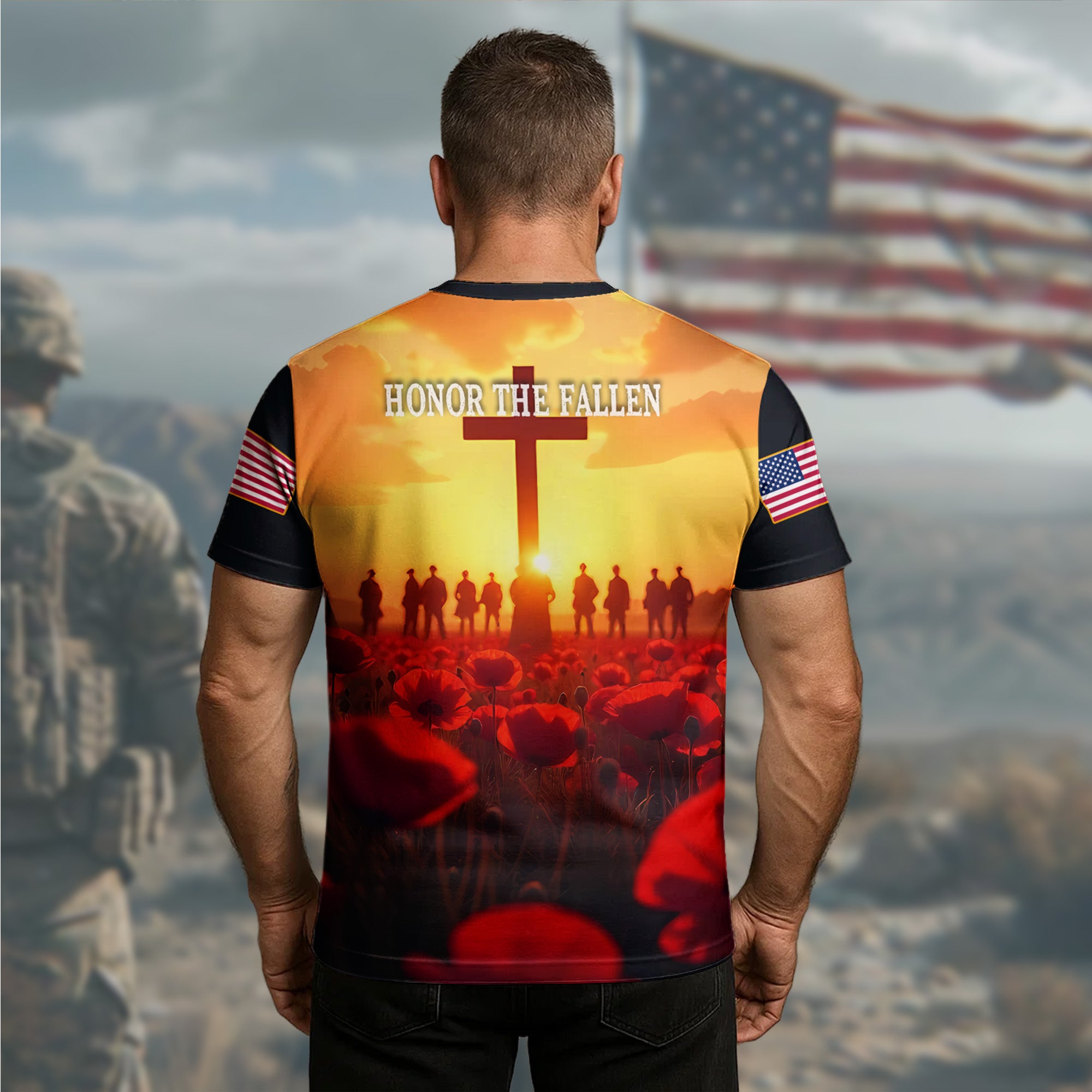 Honor the Fallen Remember Their Sacrifice Proud Tribute to Those Who Gave All for Freedom All-over Print T-Shirt