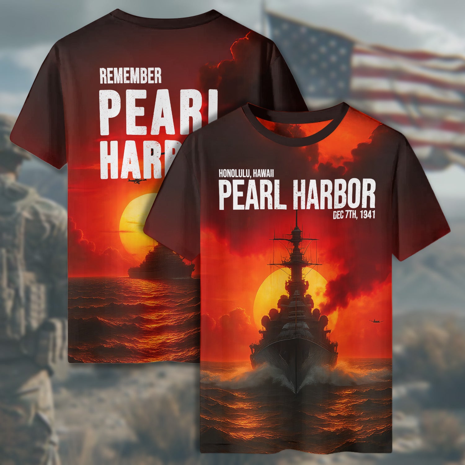 Pearl Harbor Honolulu Hawaii Dec 7th 1941 Remembering the Day of Infamy Honoring the Fallen All-over Print T-Shirt