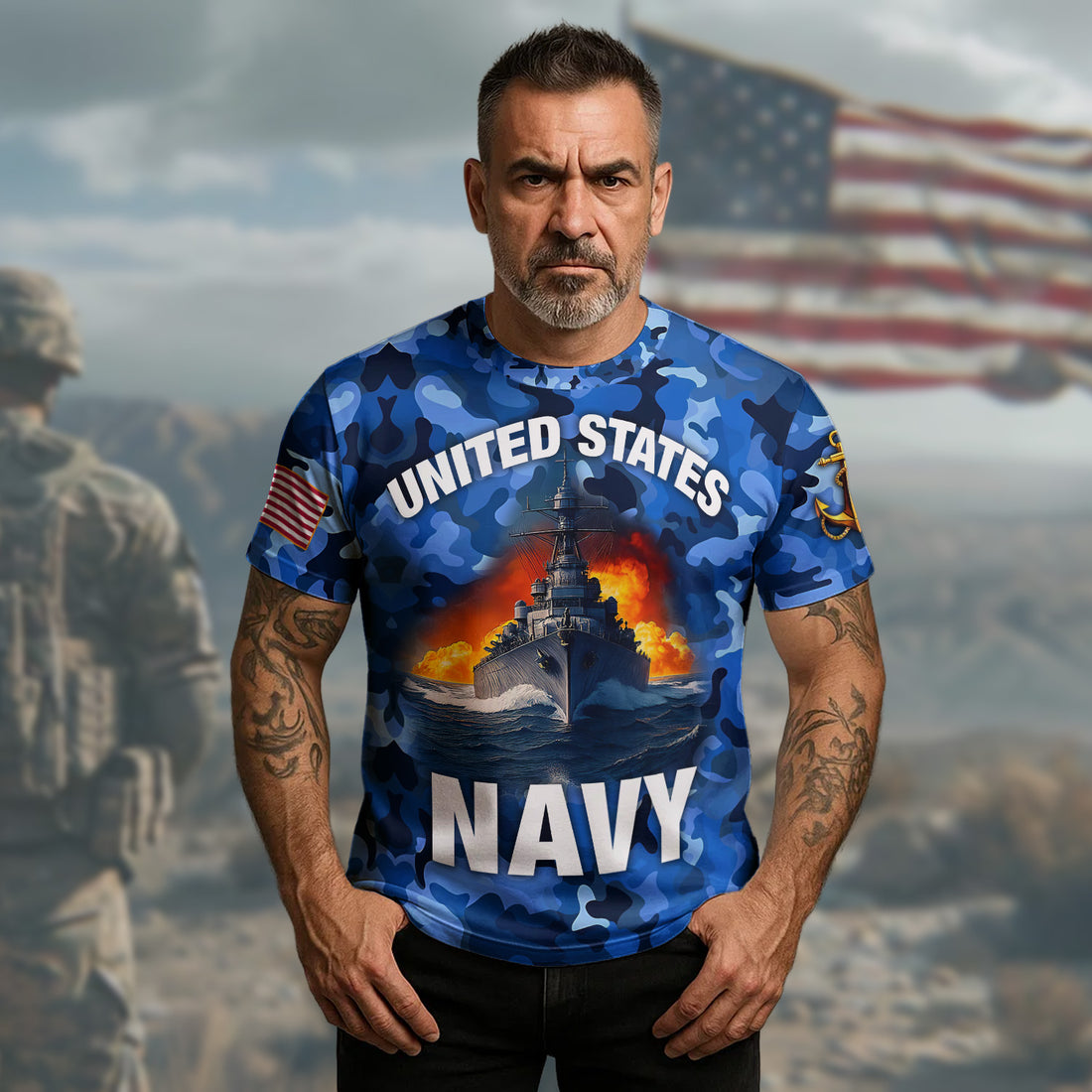 United States Navy Honor Courage Commitment Proudly Serving with Strength Duty and Integrity All-over Print Personalized T-Shirt