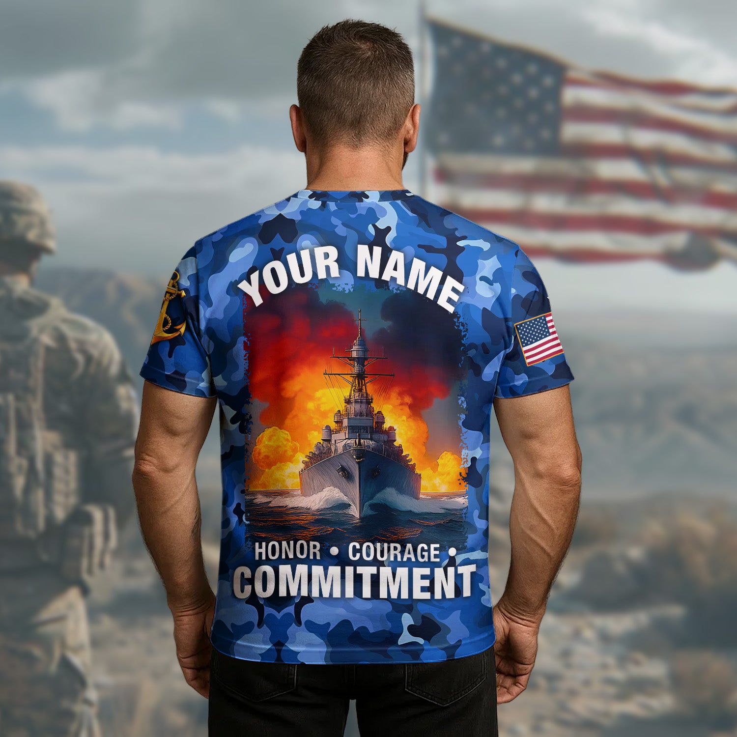 United States Navy Honor Courage Commitment Proudly Serving with Strength Duty and Integrity All-over Print Personalized T-Shirt