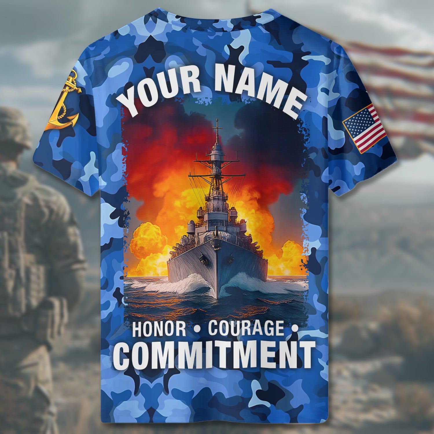 United States Navy Honor Courage Commitment Proudly Serving with Strength Duty and Integrity All-over Print Personalized T-Shirt