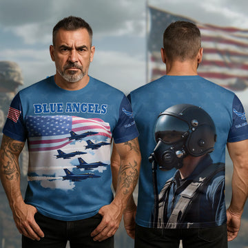 Blue Angels Precision in the Sky Honoring U.S. Navy Aviation Excellence and Veteran Brilliance All-over Print T-Shirt