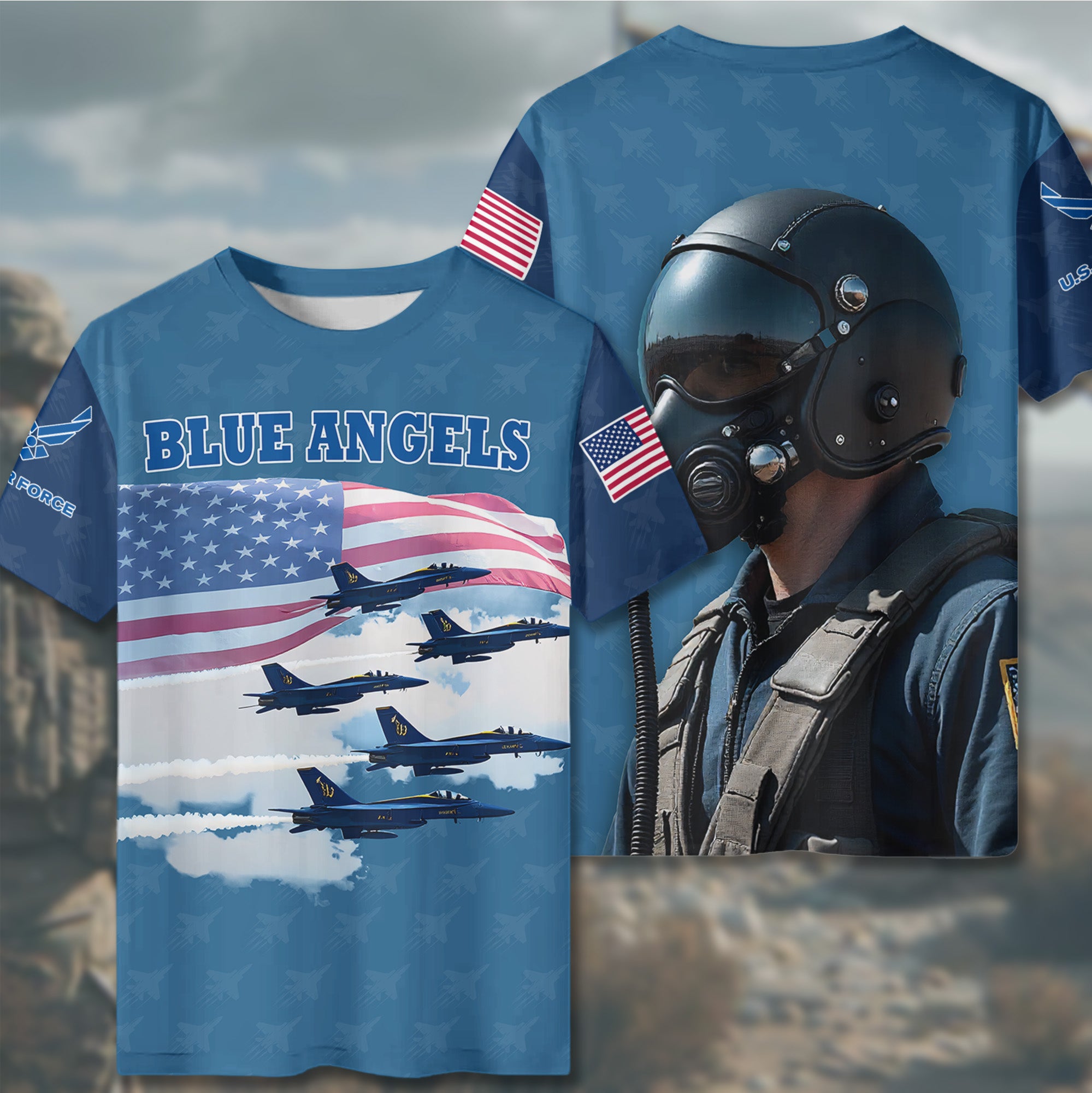 Blue Angels Precision in the Sky Honoring U.S. Navy Aviation Excellence and Veteran Brilliance All-over Print T-Shirt