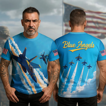 Blue Angels U.S. Navy Flight Demonstration Team Precision Power and Pride in Every Pass All-over Print T-Shirt