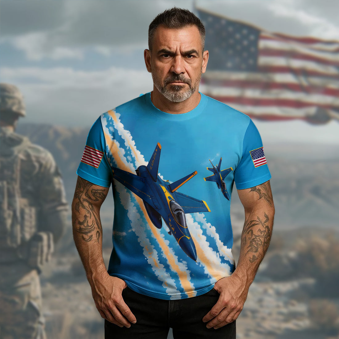Blue Angels U.S. Navy Flight Demonstration Team Precision Power and Pride in Every Pass All-over Print T-Shirt