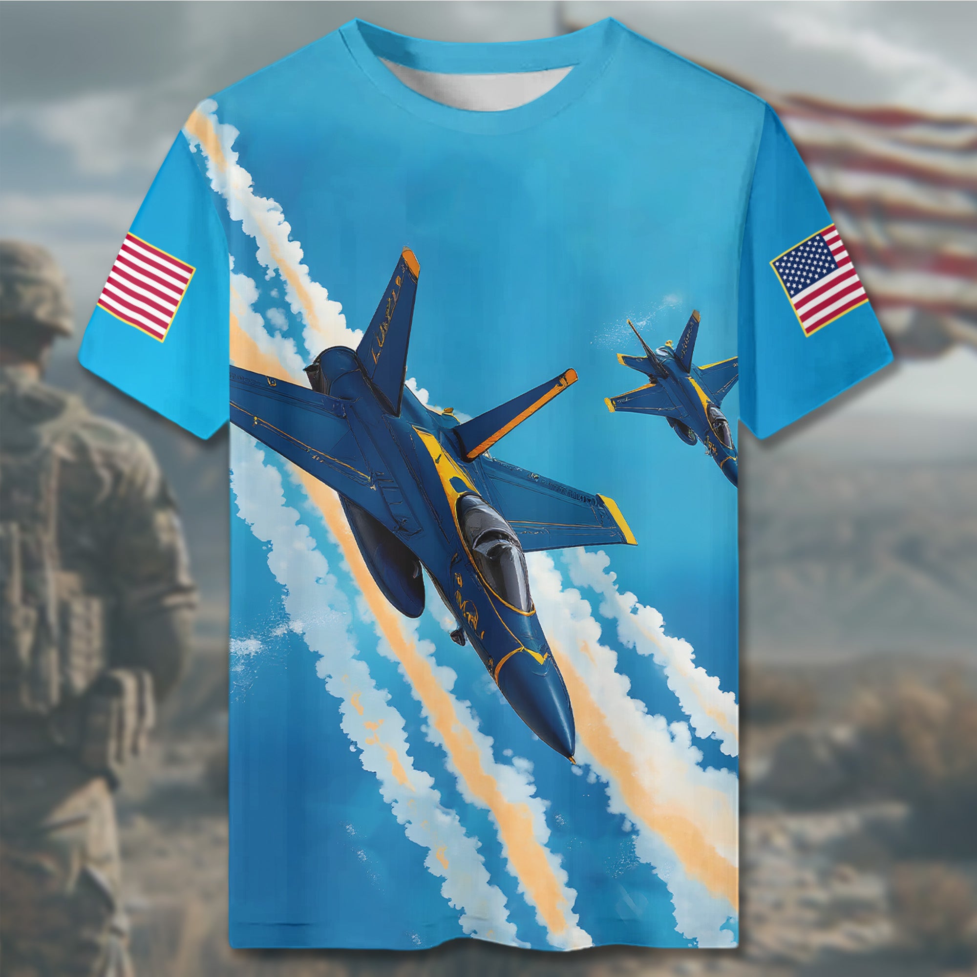 Blue Angels U.S. Navy Flight Demonstration Team Precision Power and Pride in Every Pass All-over Print T-Shirt