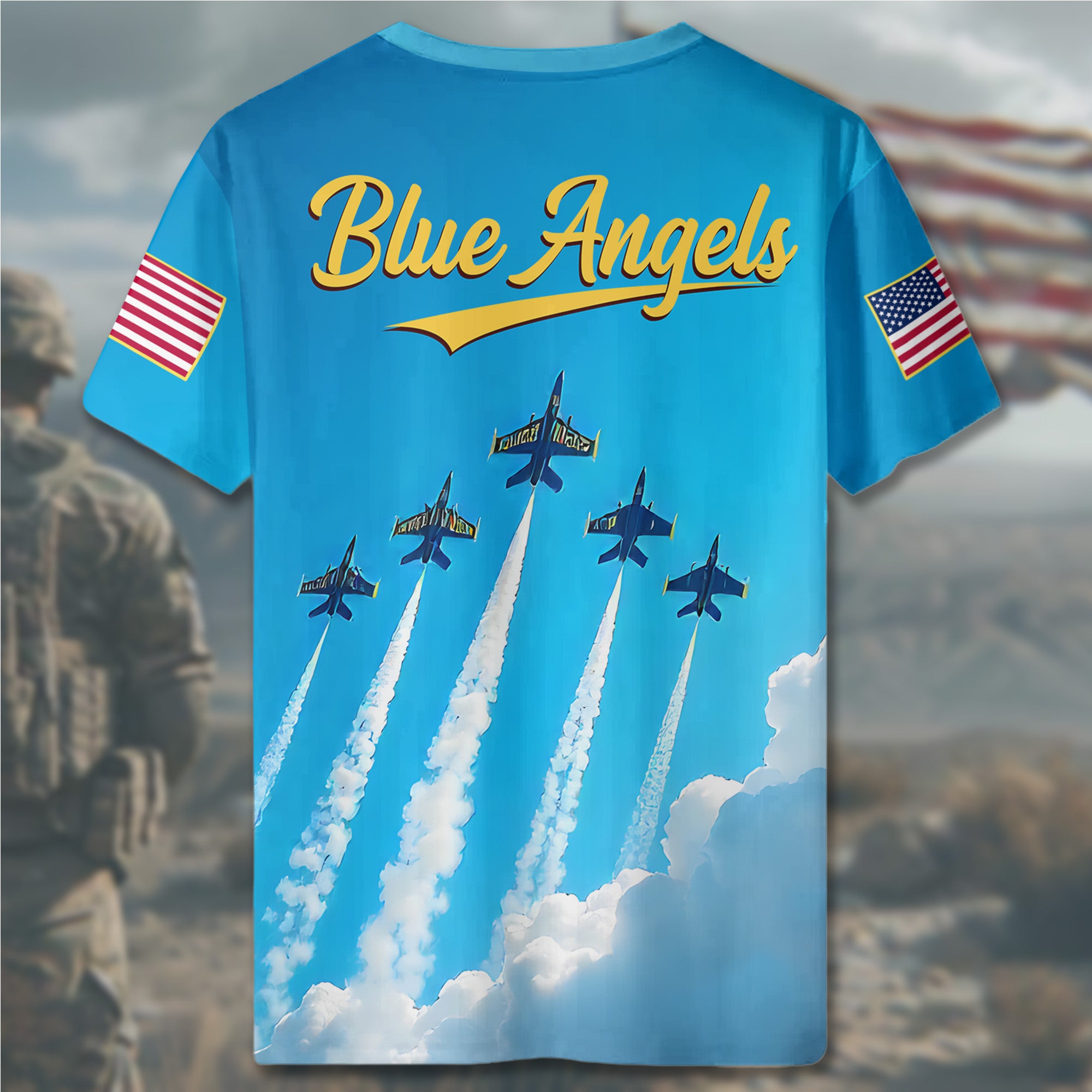 Blue Angels U.S. Navy Flight Demonstration Team Precision Power and Pride in Every Pass All-over Print T-Shirt