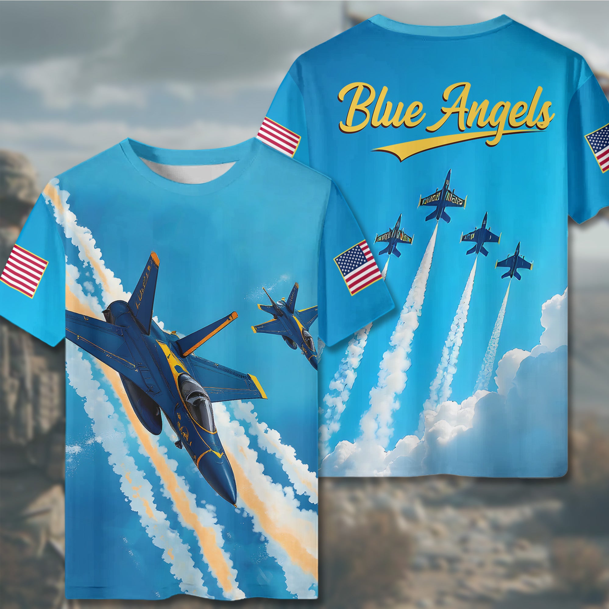 Blue Angels U.S. Navy Flight Demonstration Team Precision Power and Pride in Every Pass All-over Print T-Shirt