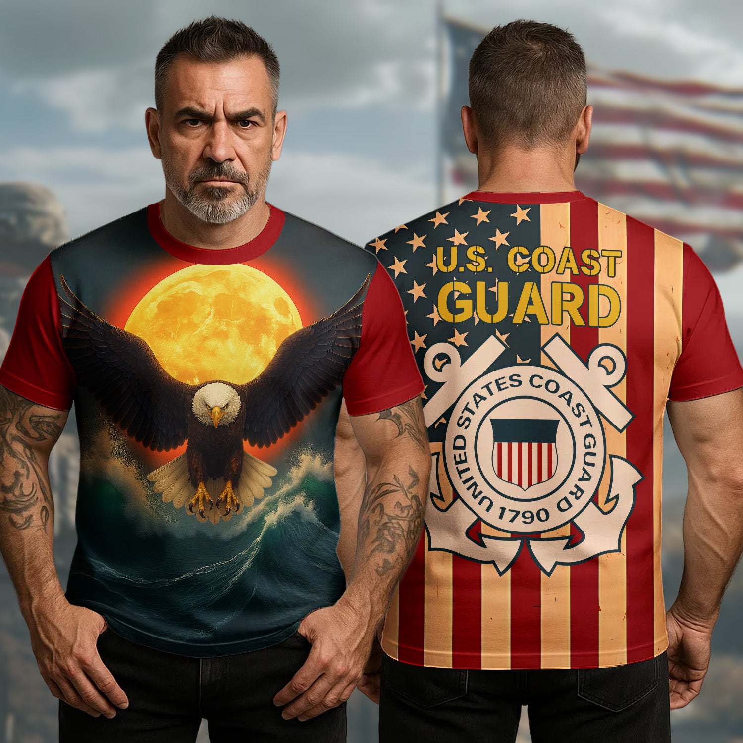 U.S. Coast Guard Semper Paratus Always Ready to Serve Protect and Defend America’s Shores All-over Print T-Shirt