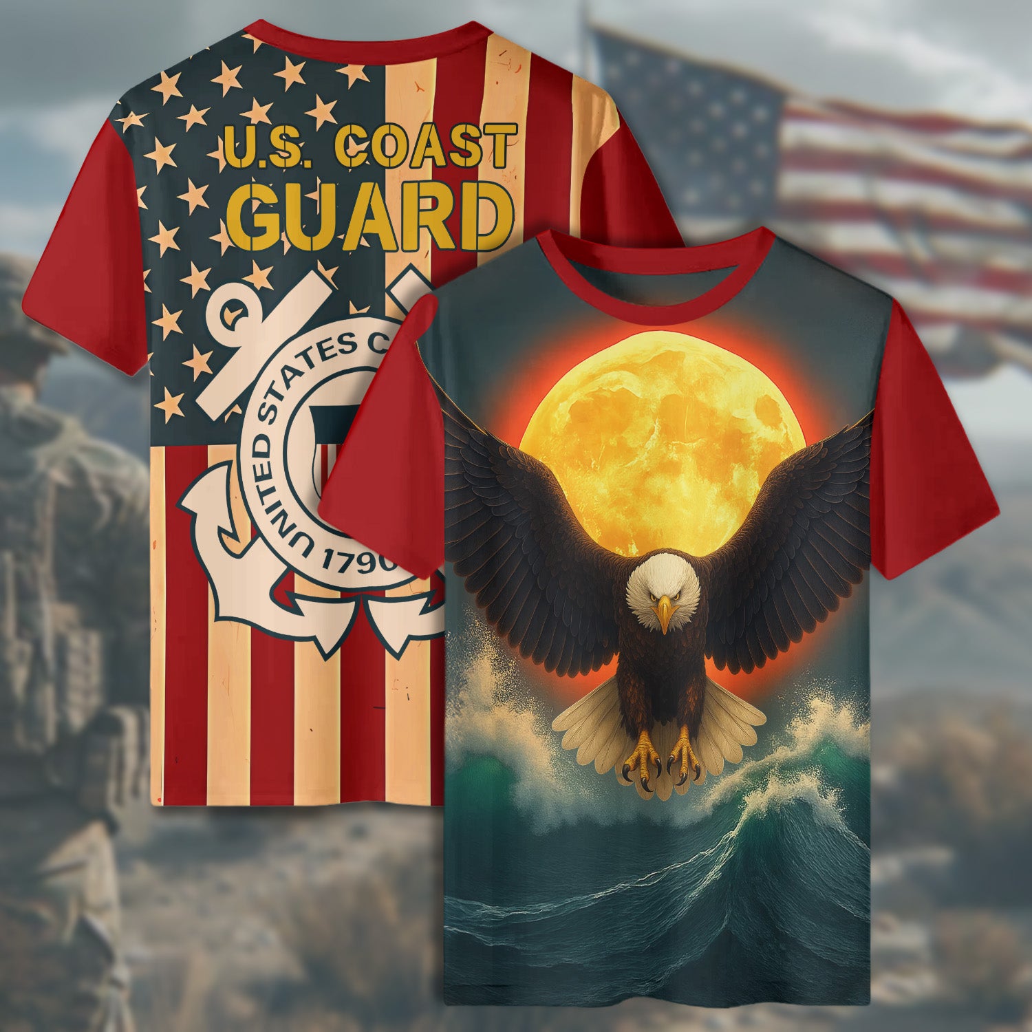 U.S. Coast Guard Semper Paratus Always Ready to Serve Protect and Defend America’s Shores All-over Print T-Shirt