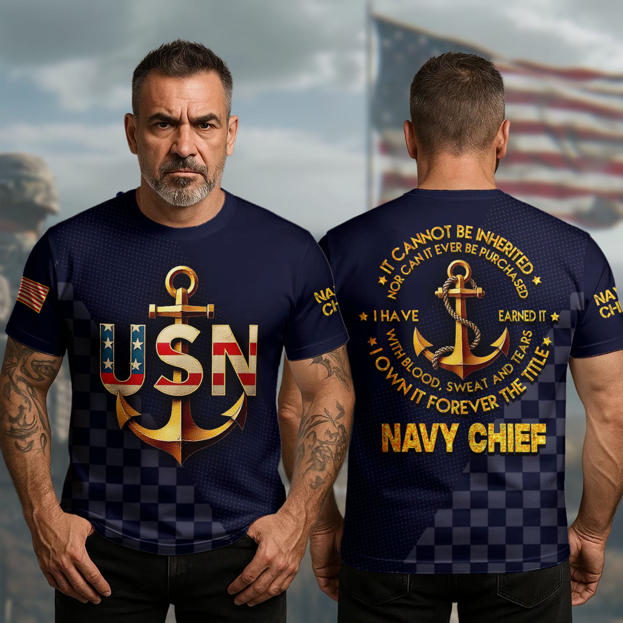 It Cannot Be Inherited or Bought I Earned It with Blood Sweat and Tears I Am Forever a Navy Chief All-over Print T-Shirt